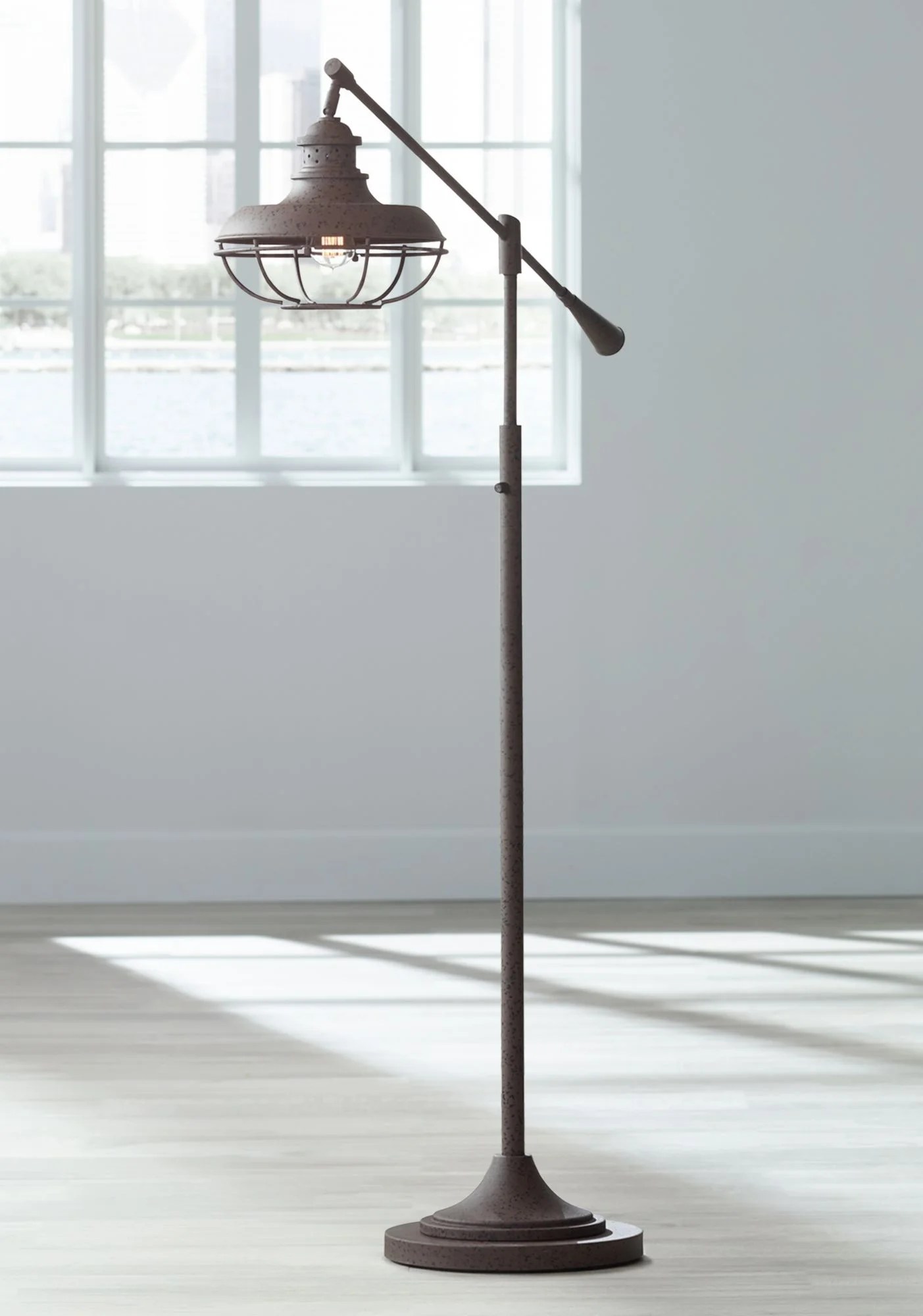 Franklin Iron Works Industrial Floor Lamp Boom Style Earthy Rust Metal