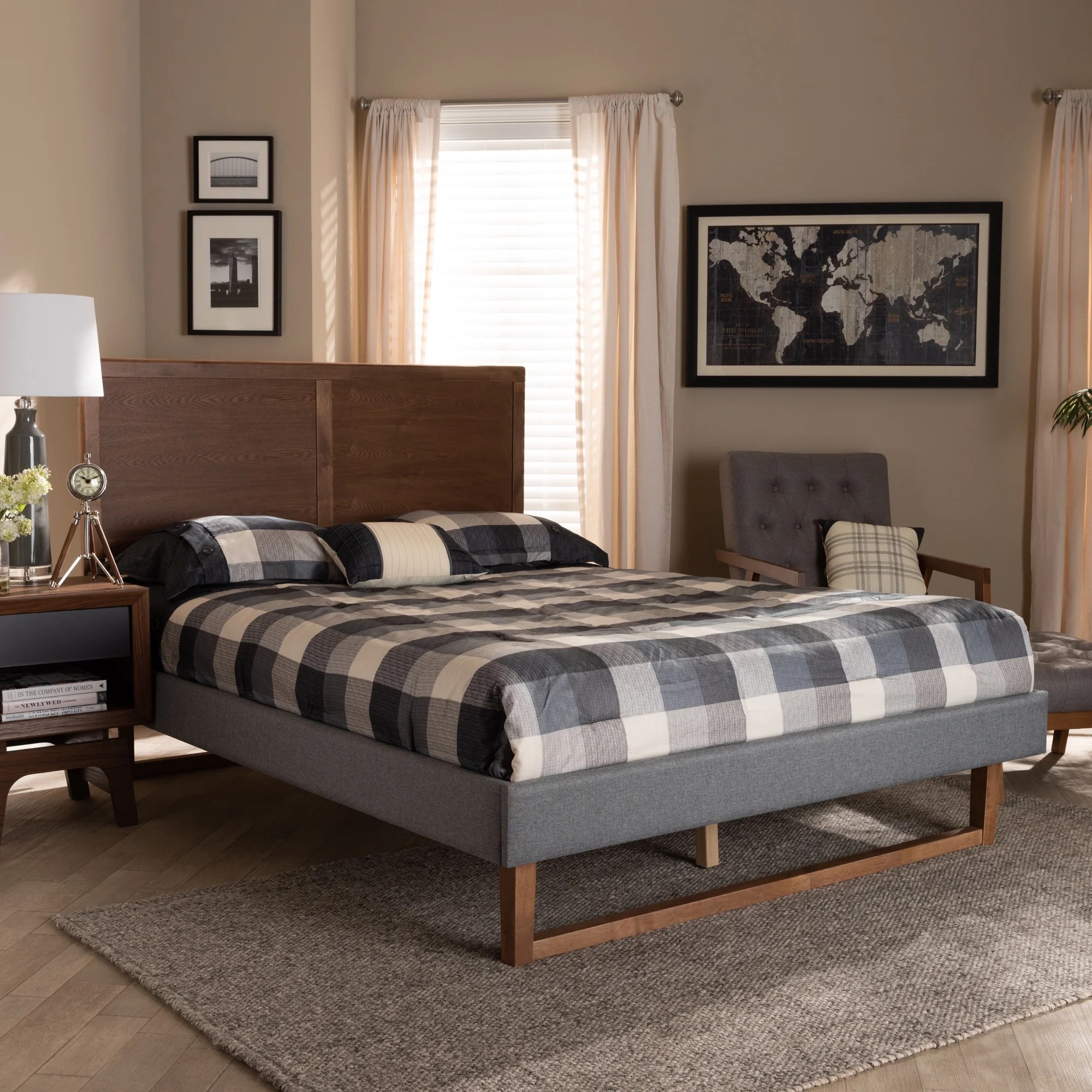 Baxton Studio Allegra MidCentury Modern Dark Grey Fabric Upholstered