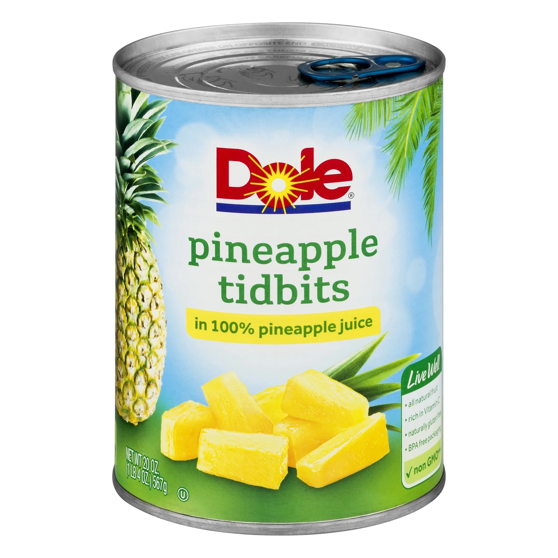 Dole Pineapple Tidbits in 100 Pineapple Juice 20 oz. Can
