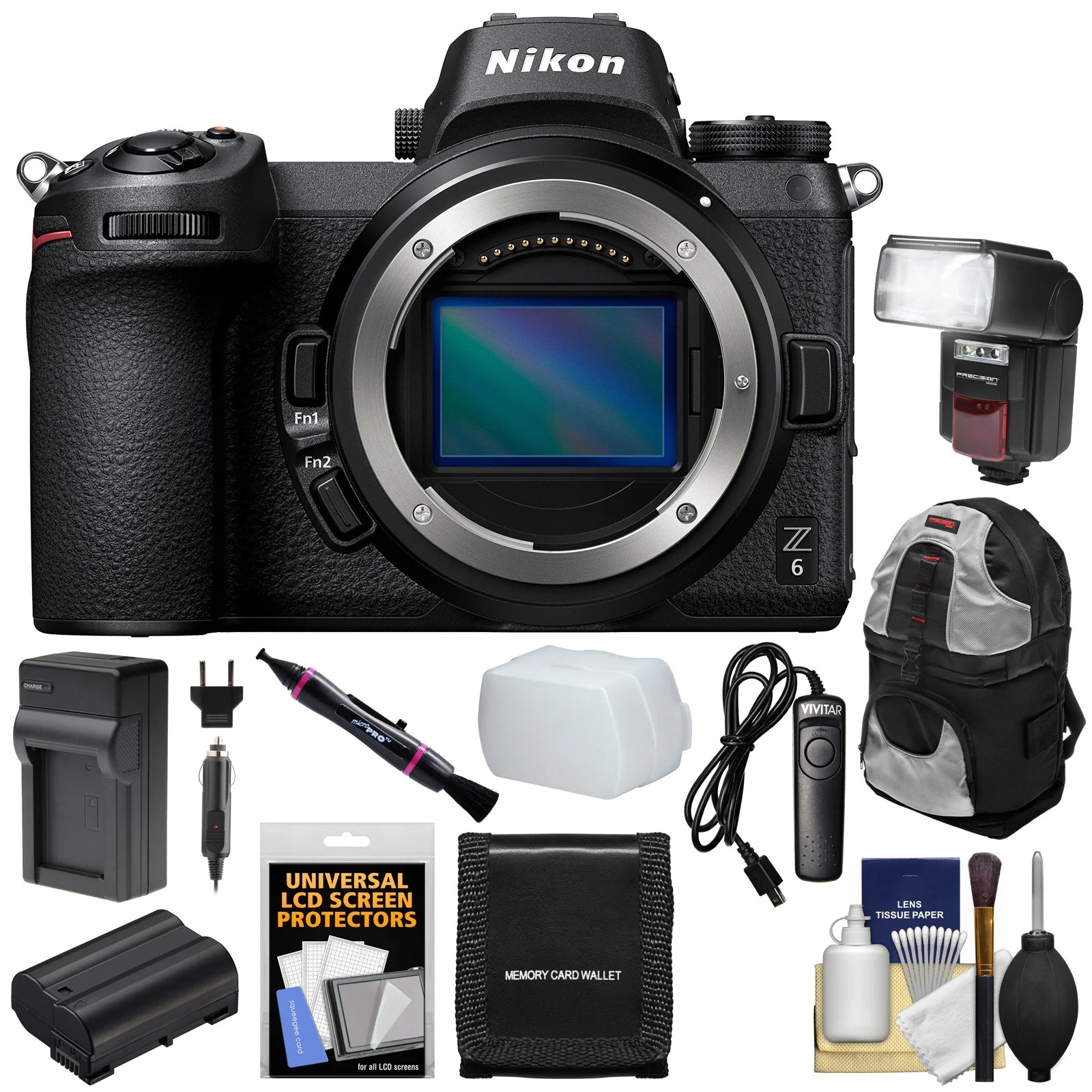 Nikon Z6 Mirrorless Digital Camera Body with Backpack + Flash + Battery