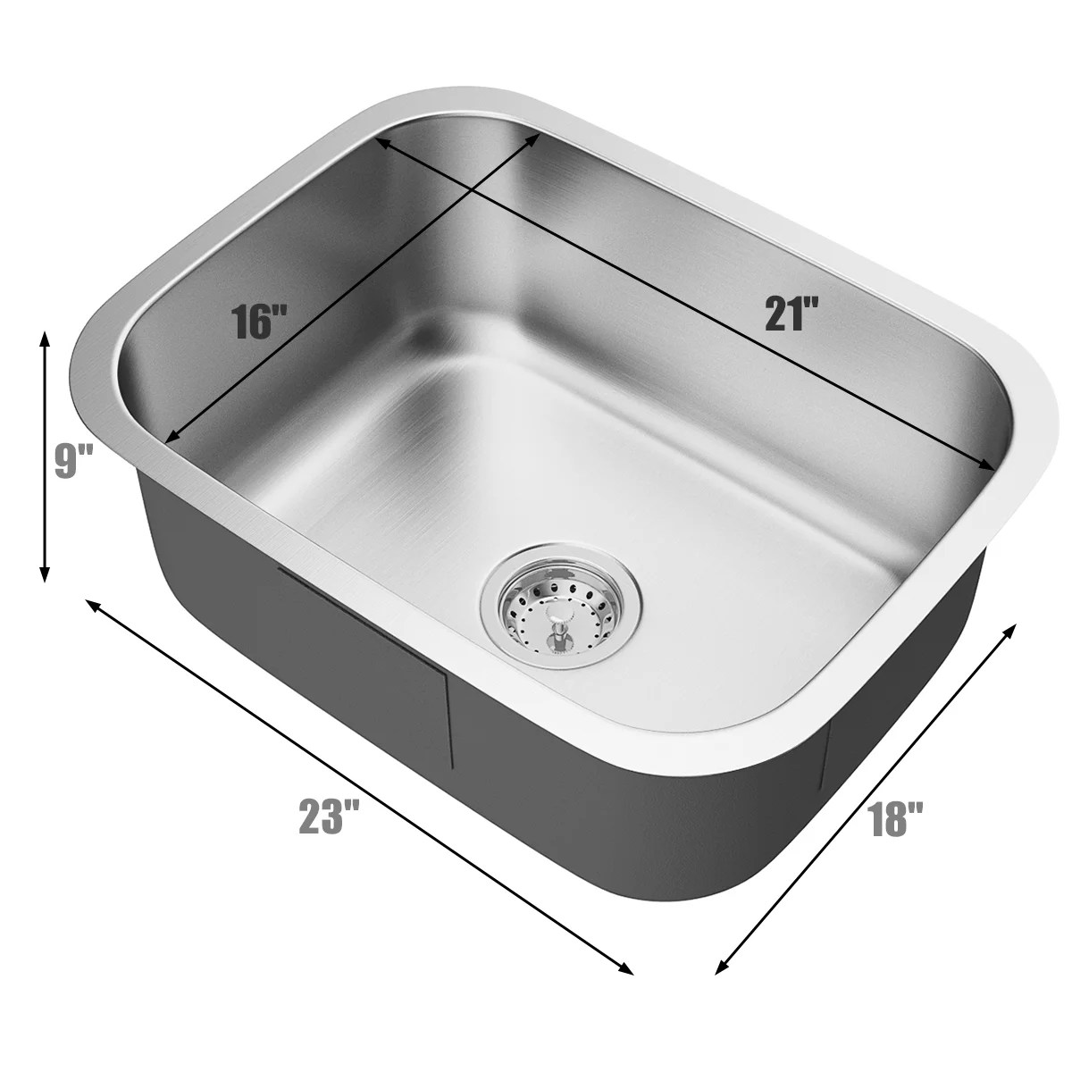 Costway 23�� Undermount Single Bowl Kitchen Sink Basin 16 Gauge Costway 23�� Undermount Single Bowl Kitchen Sink Basin 16 Gauge