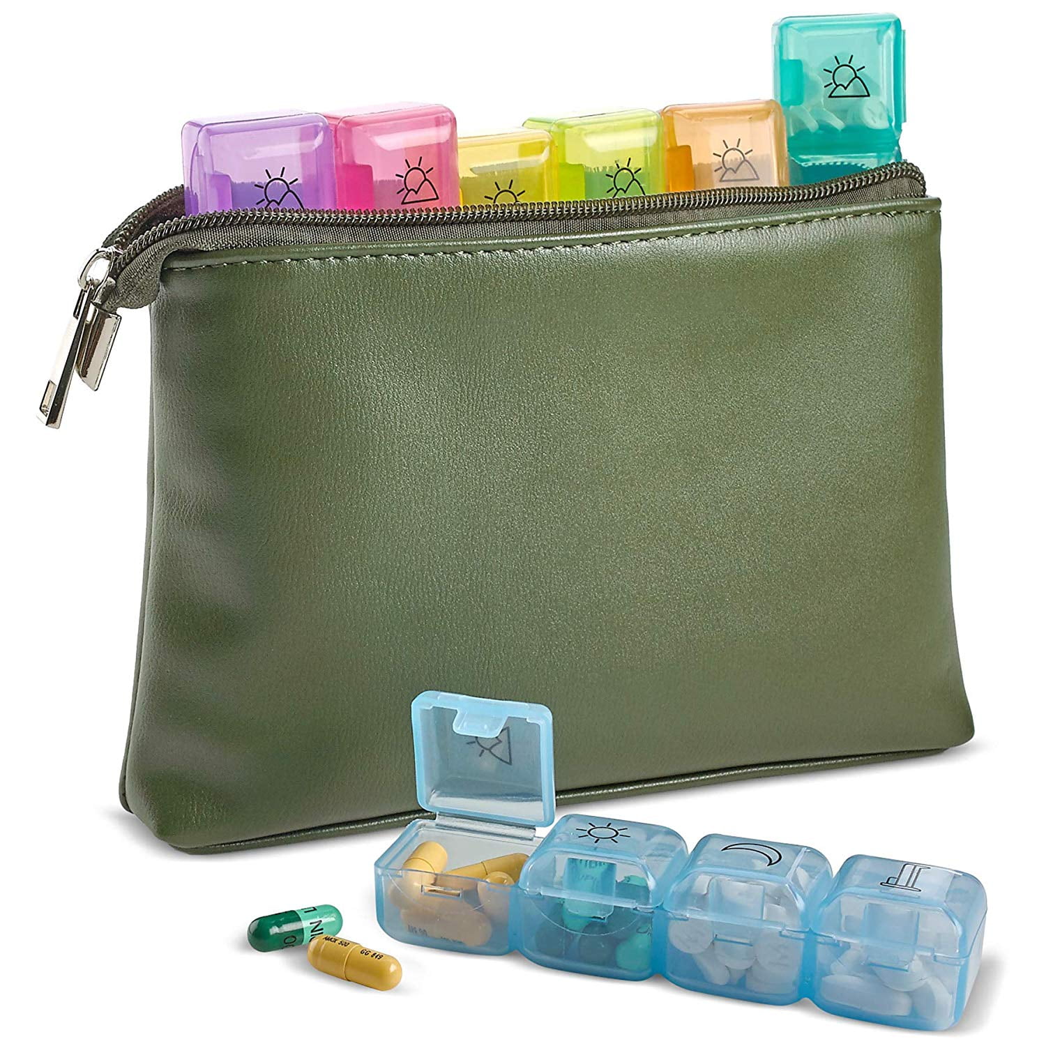 Weekly Travel Pill Organizer 7Days per Week, Zipper Wallet Pouch and