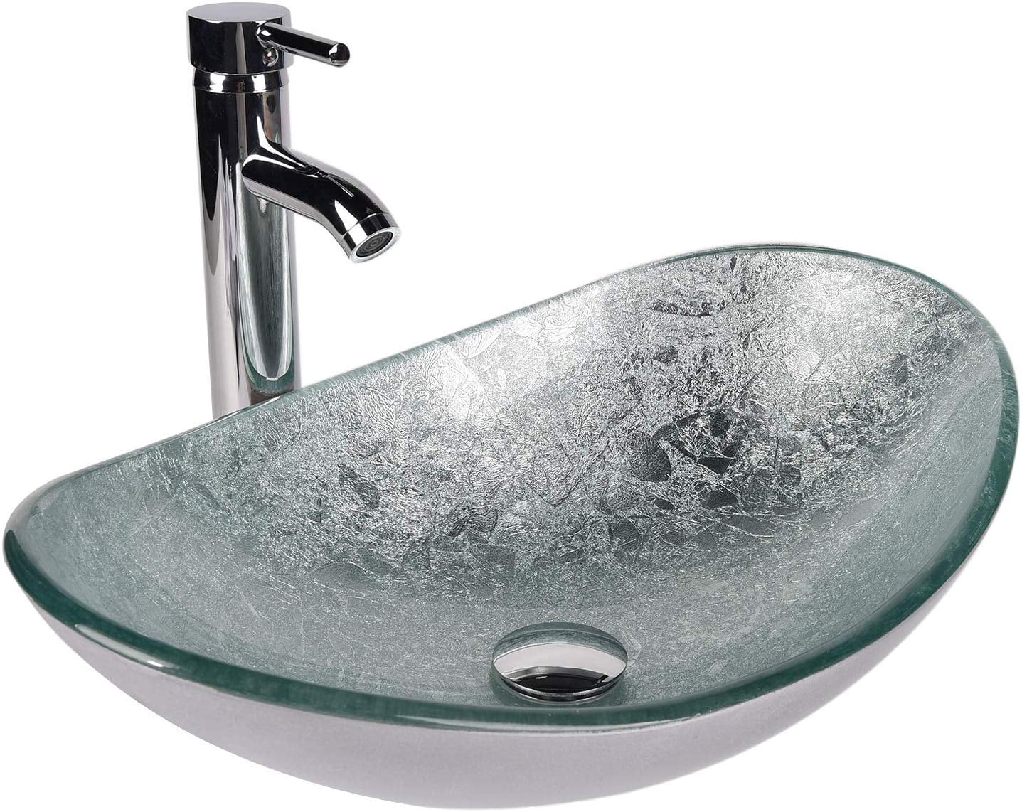 ELECWISH Bathroom Sink and Faucet Combo Artistic Tempered Glass Vessel