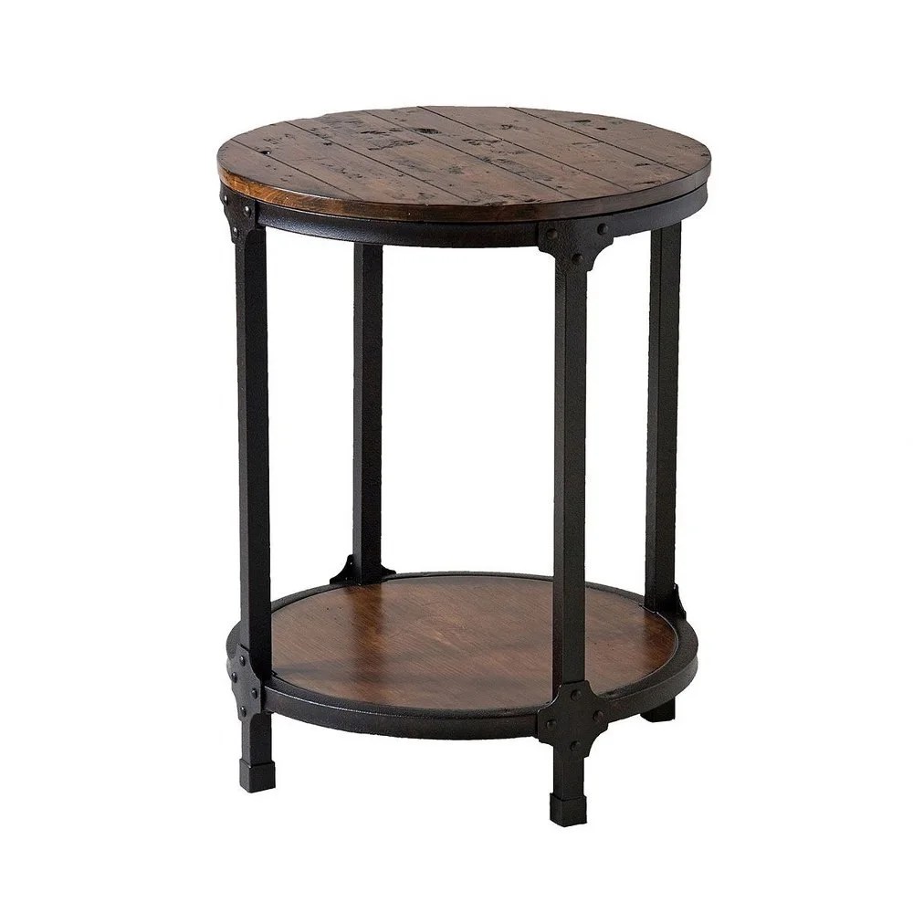 Round End/Side Table in Black/Reclaimed Wood finish with 4Legs