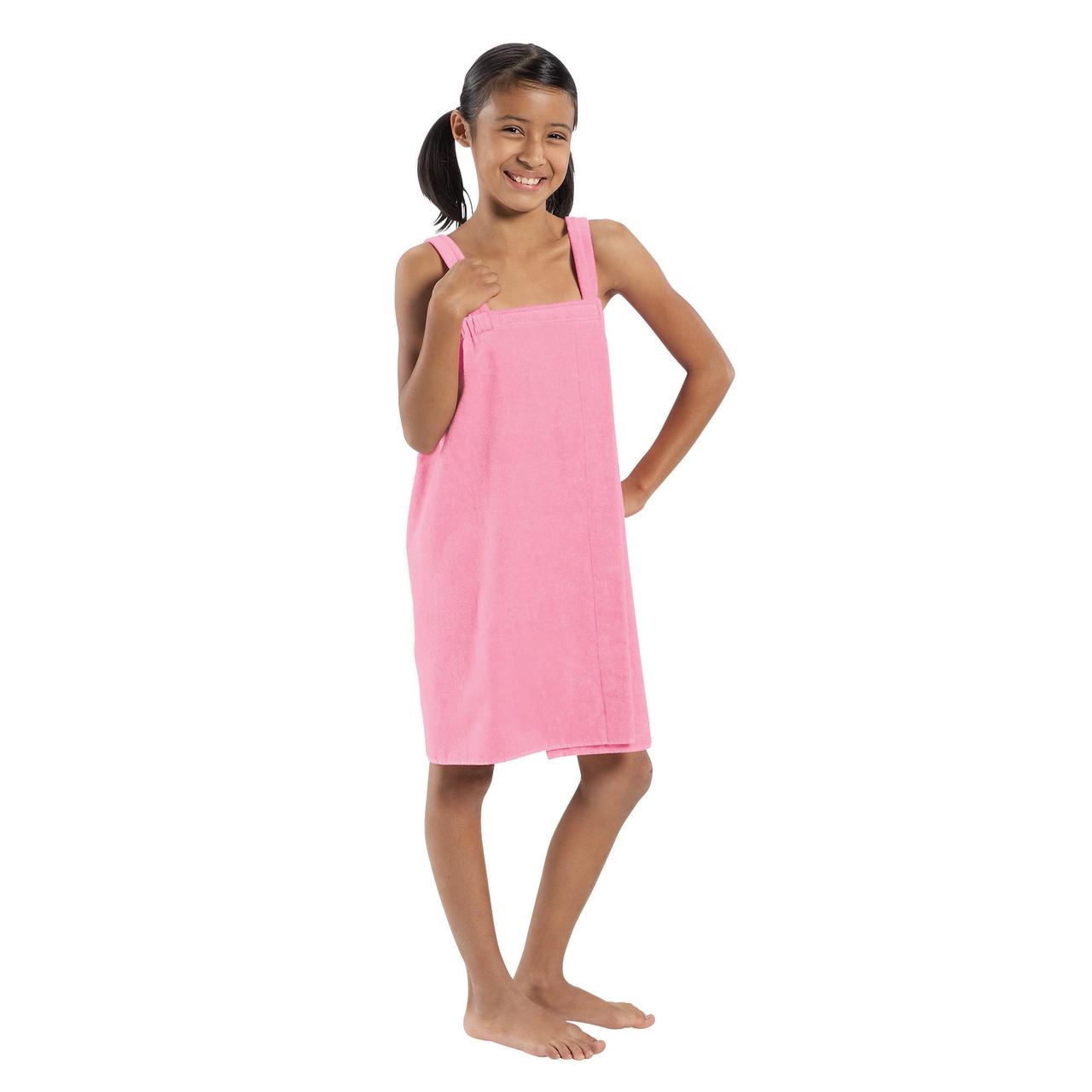 Girls Bath Terry Wrap with Velcro, Pink, MEDIUM