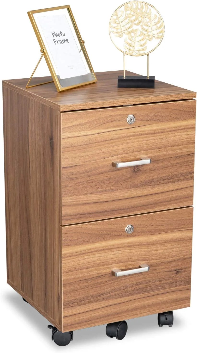 VINGLI 2Drawer Rolling File with Lock, Letter Size Wood Mobile Filing Under