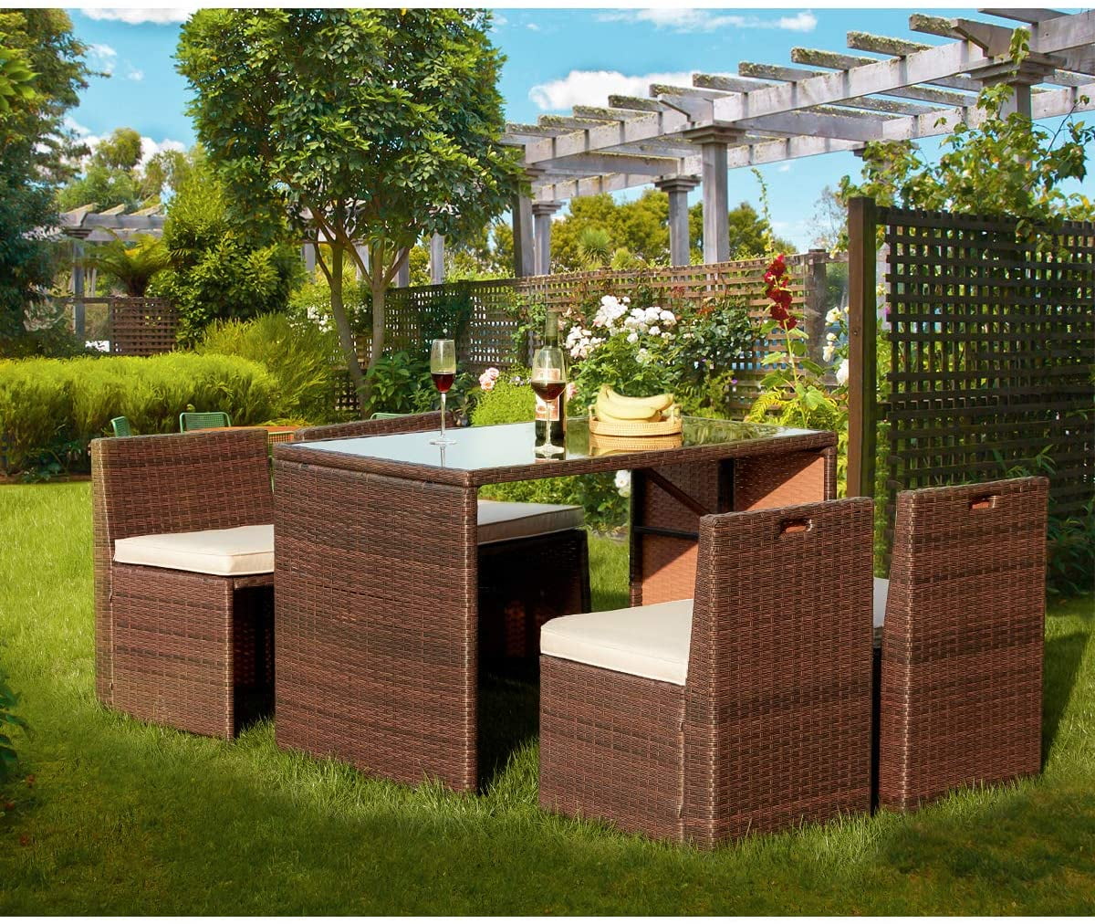5 Pieces Patio Furniture Set，Wicker Patio Dining Sofa Set