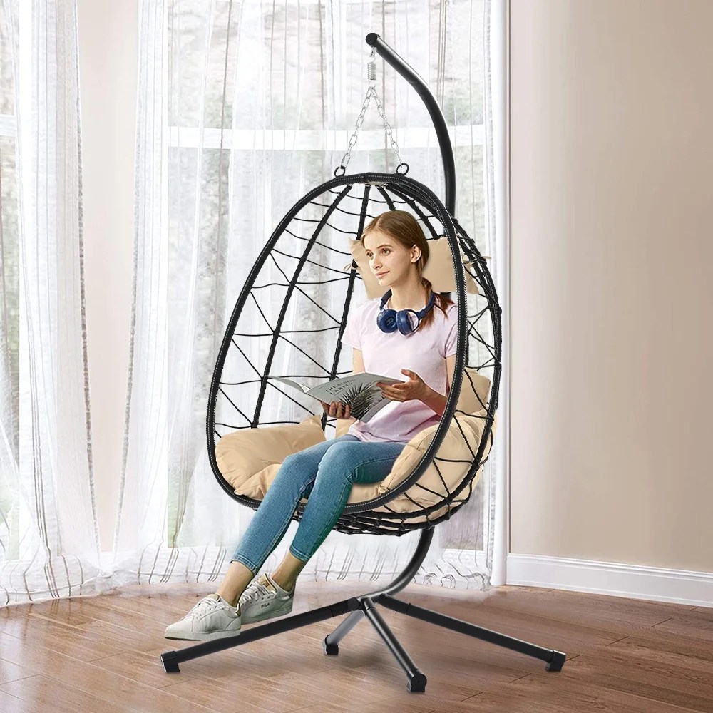 Hanging Egg Chair with Stand, BTMWAY UVResistance Wicker Patio Egg