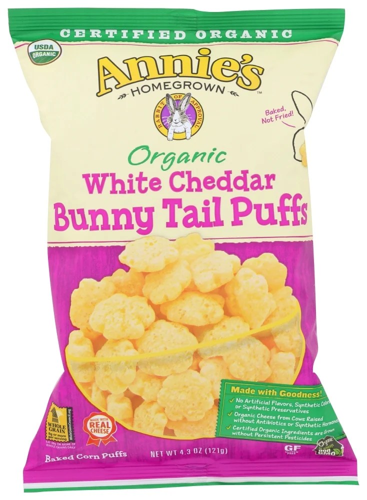 Annie'S Homegrown Organic Cheese Puffs White Cheddar Bunny Tails, 4.3