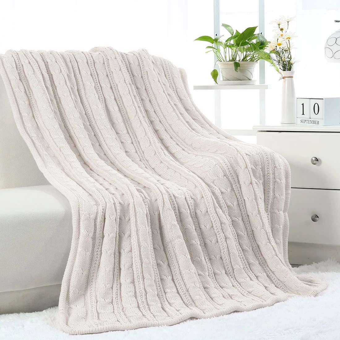 Soft Warm Throw Sofa Couch Bed Cable Knit Reversible Throw Blanket