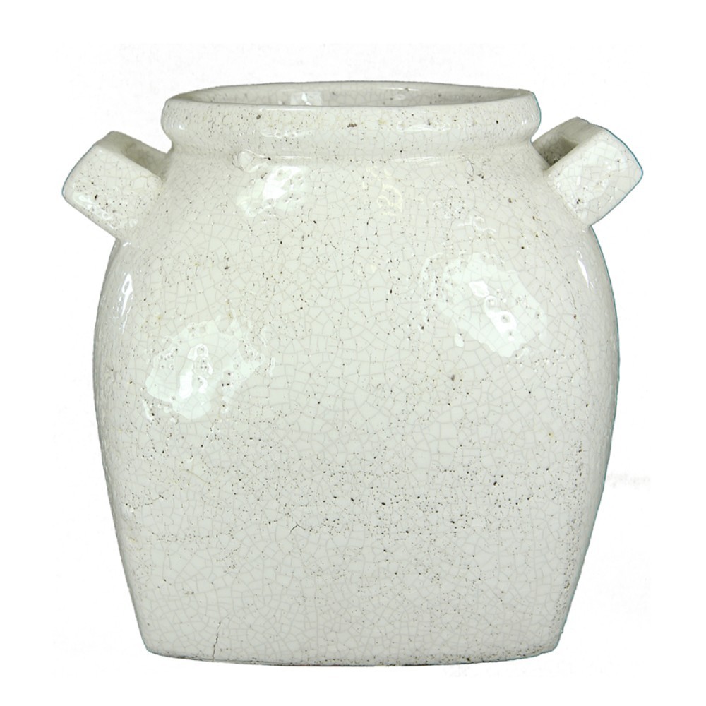 Antique Terracotta Vase With Handles, White