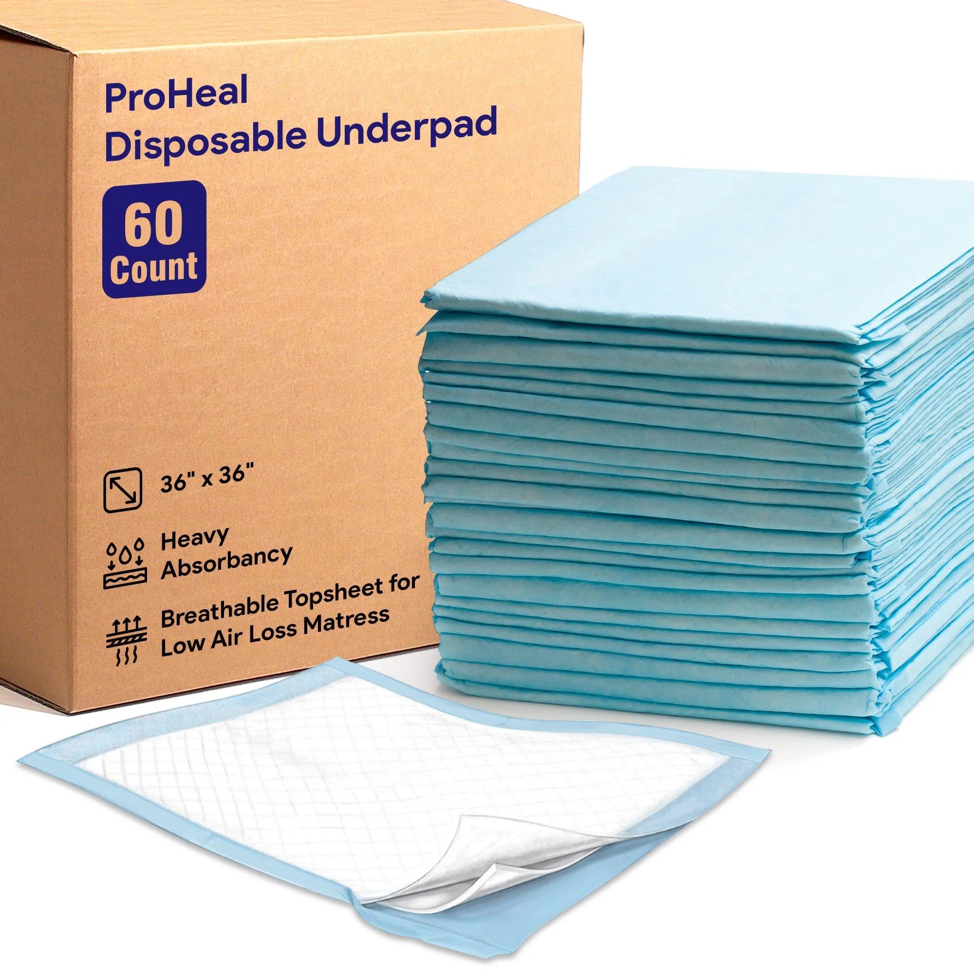 Proheal Disposable Heavy Absorbent Underpads (60 Pack) 30" x 36