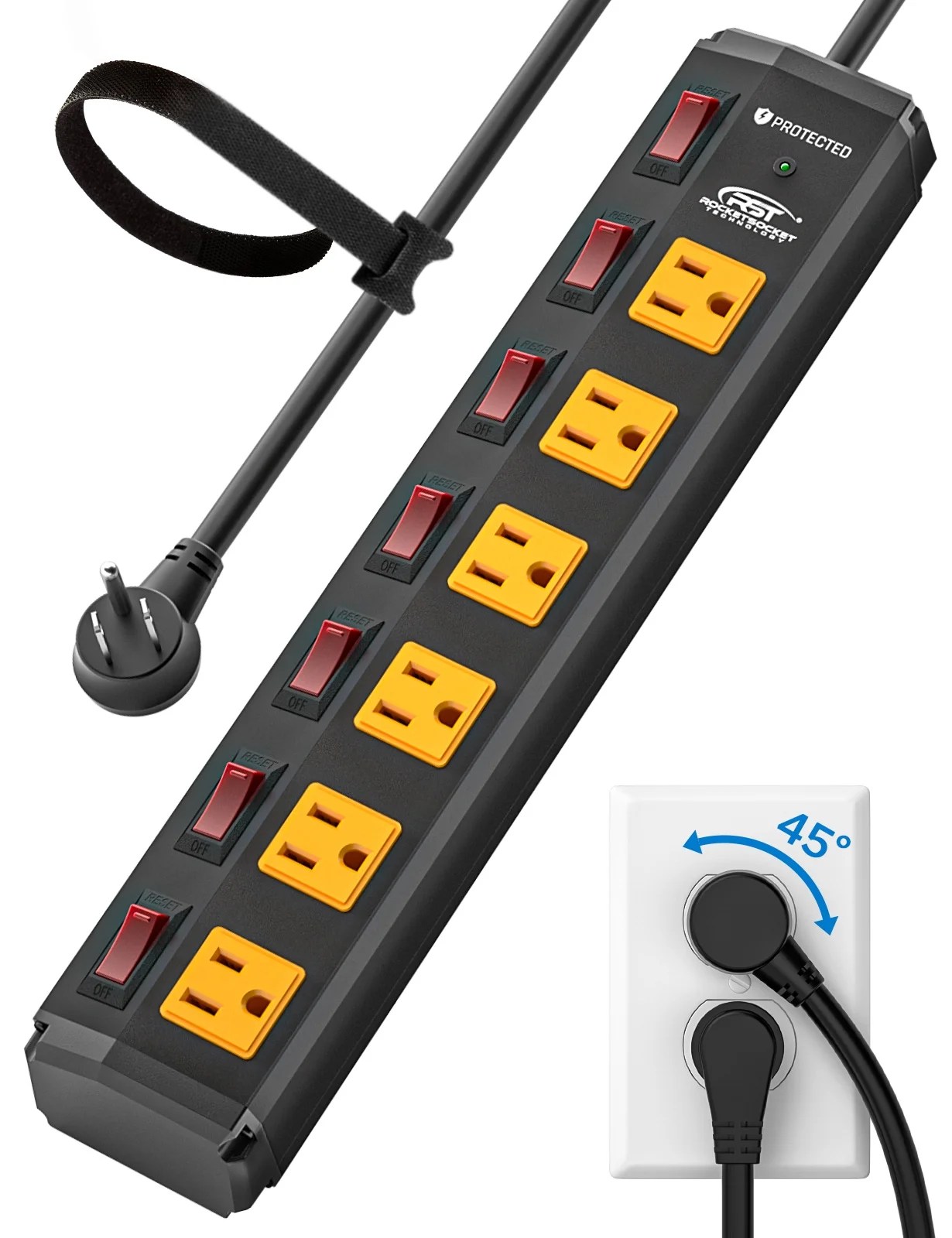 CRST Power Strip 6 Outlets Heavy Duty Surge Protector Individual Switch