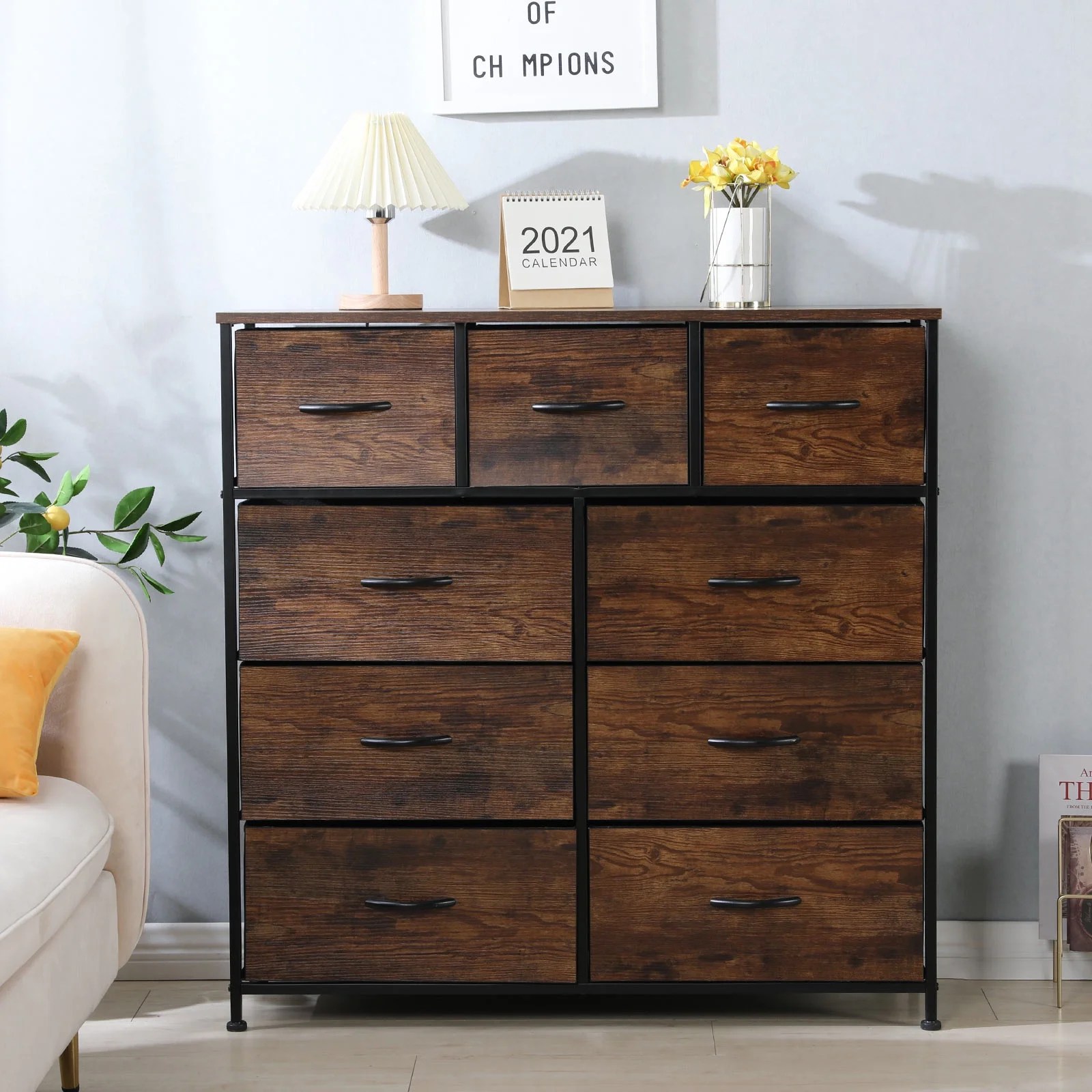 AVAWING Drawer Dresser, Closet Storage Dresser with 9 Wooden Panel