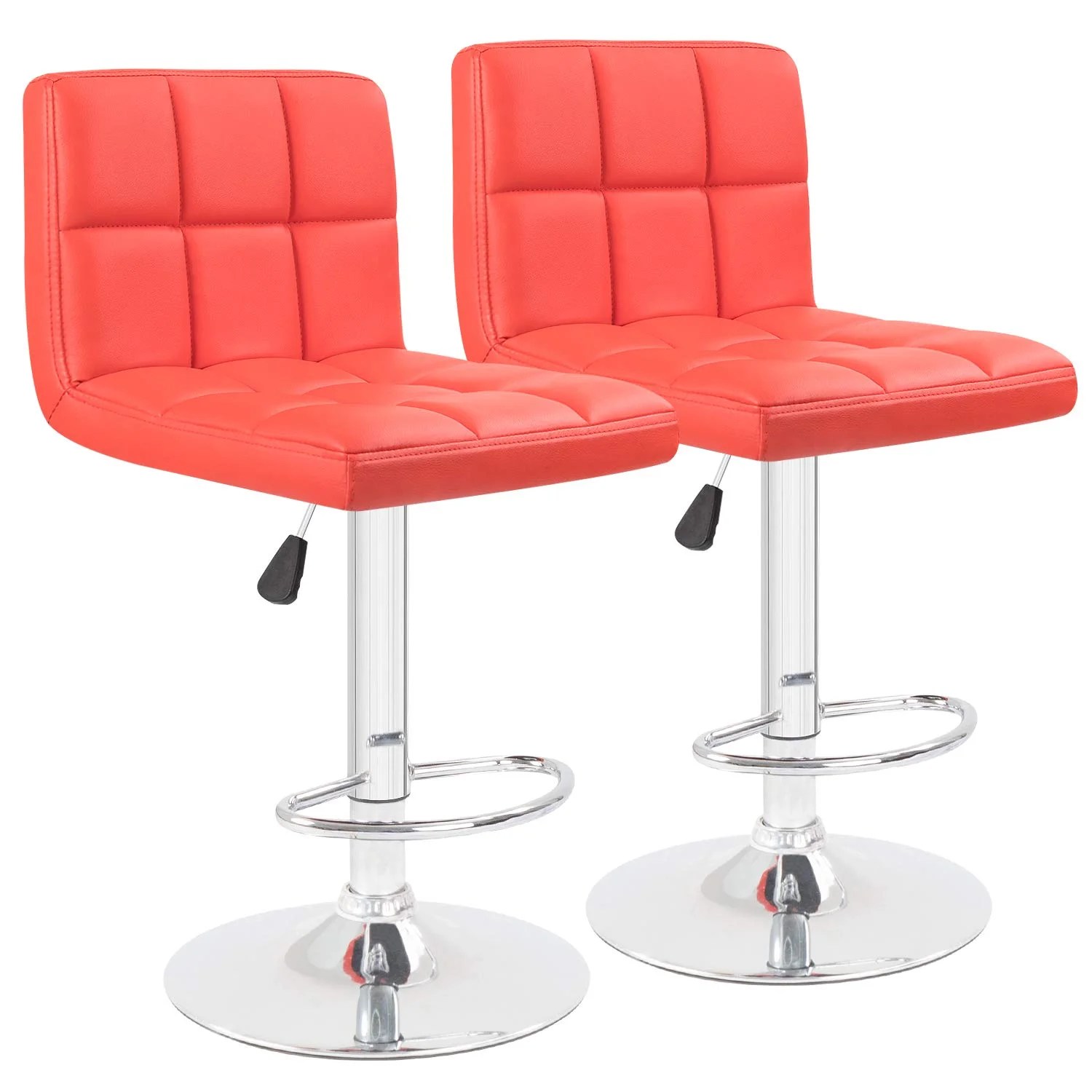 Walnew Adjustable Armless Swivel Bar Stools with PU Leather, Set of Two in Red