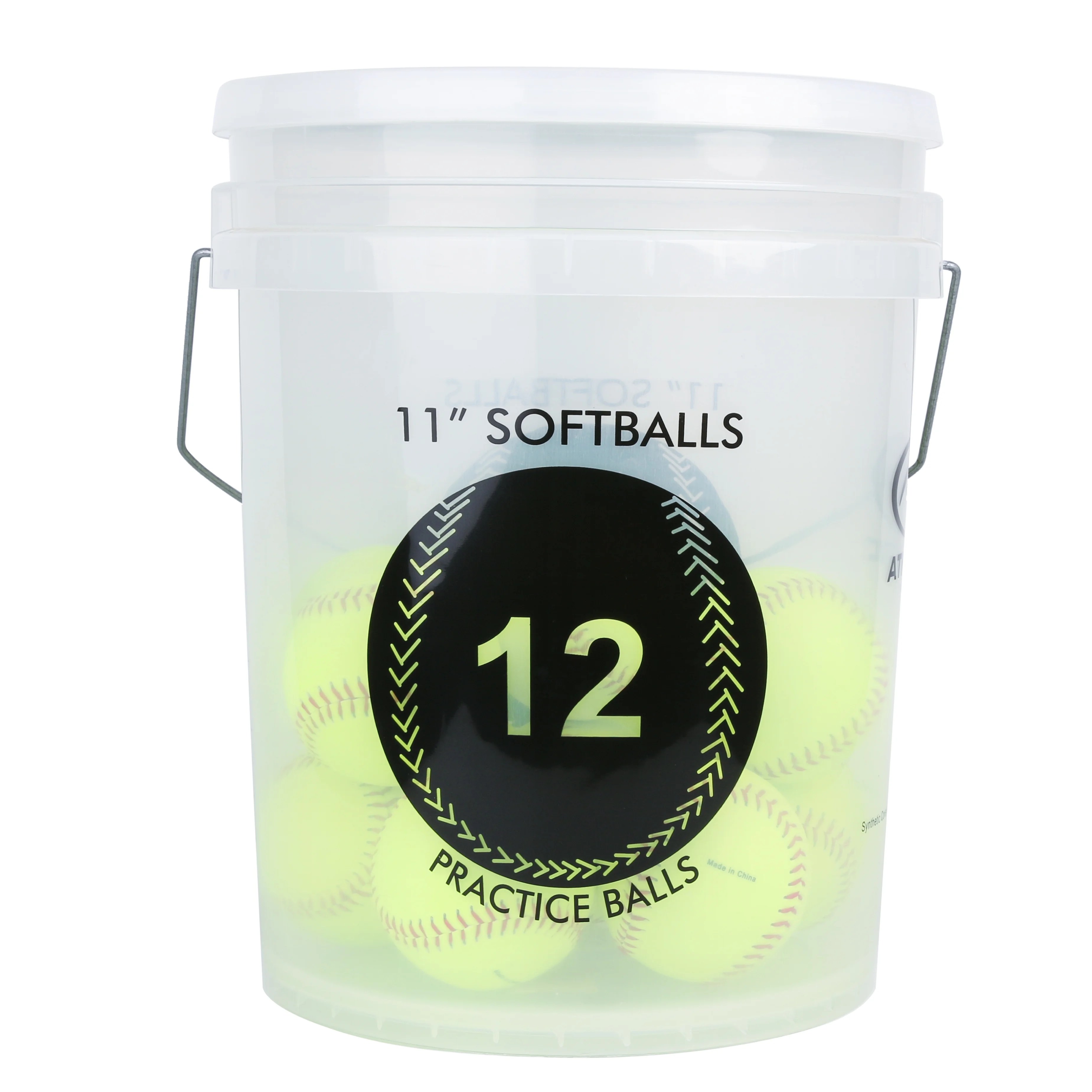 Athletic Works Set of 12 Practice Softballs in Bucket, Optic Yellow