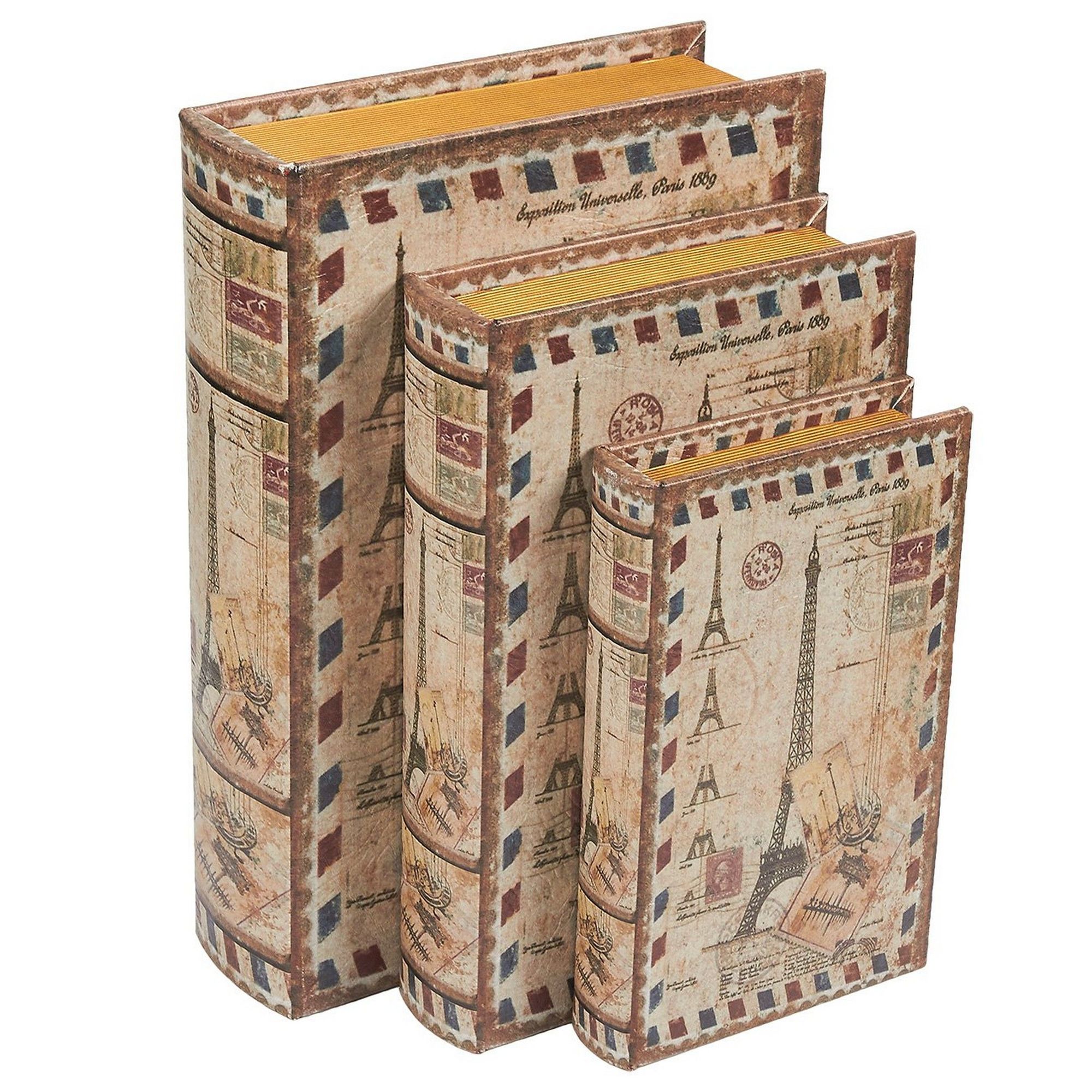 3 Piece Decorative Storage Book Boxes Set, Trinket Book Safe, Eiffel