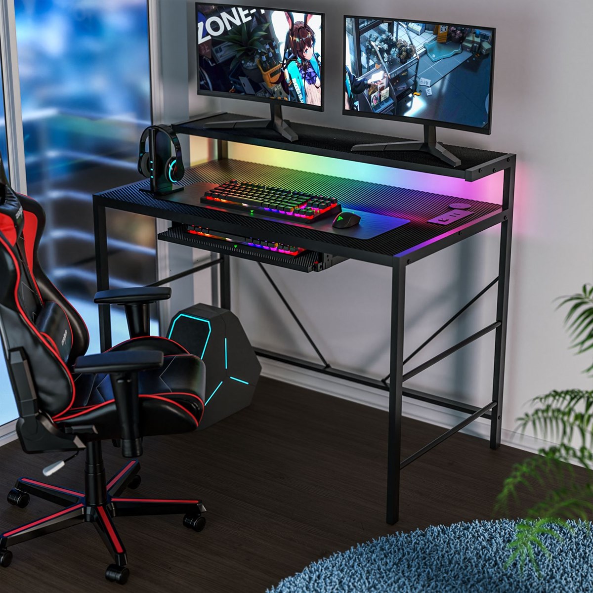 2Tier Carbon Fiber Gaming Desk with dual USB Charging Station 2Tier Carbon Fiber Gaming Desk with dual USB Charging Station