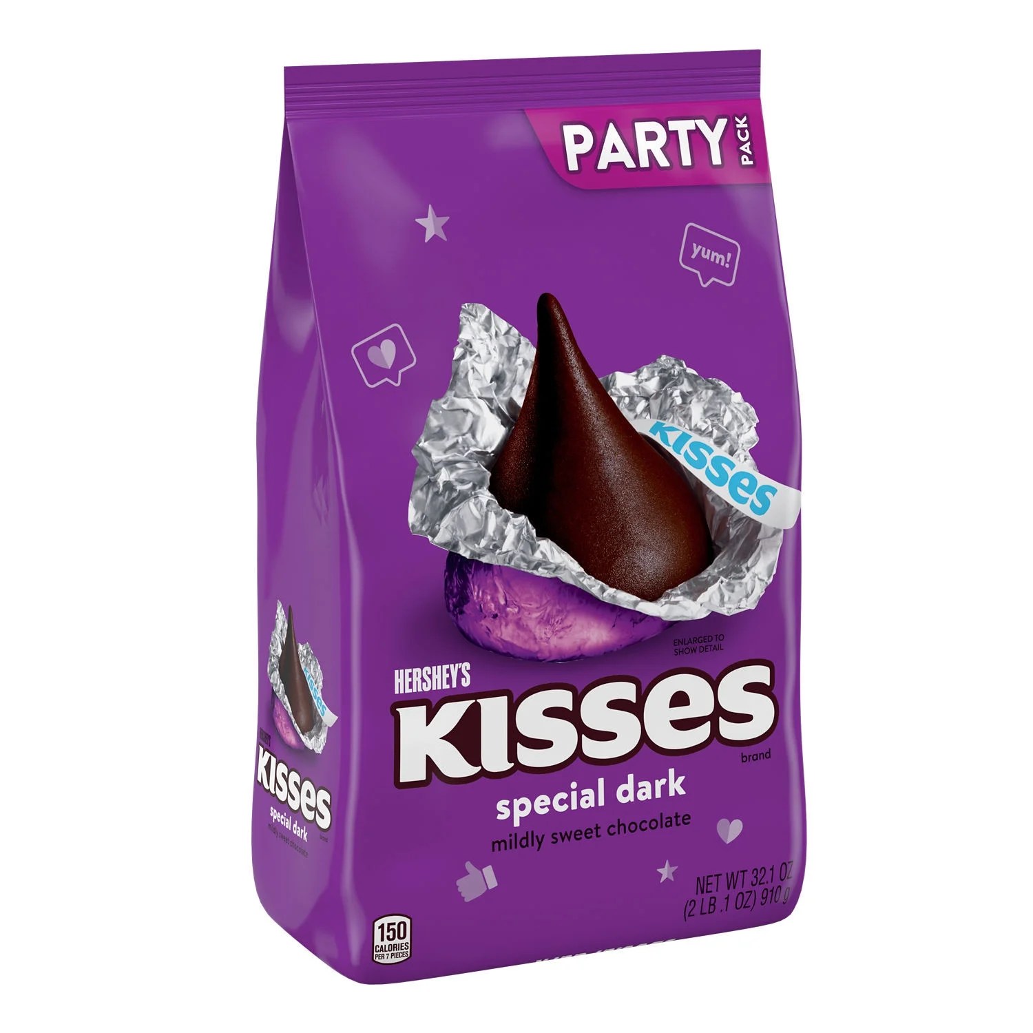 HERSHEY'S, KISSES SPECIAL DARK Mildly Sweet Chocolate Candy, Individually Wrapped, 32.1 oz, Bulk