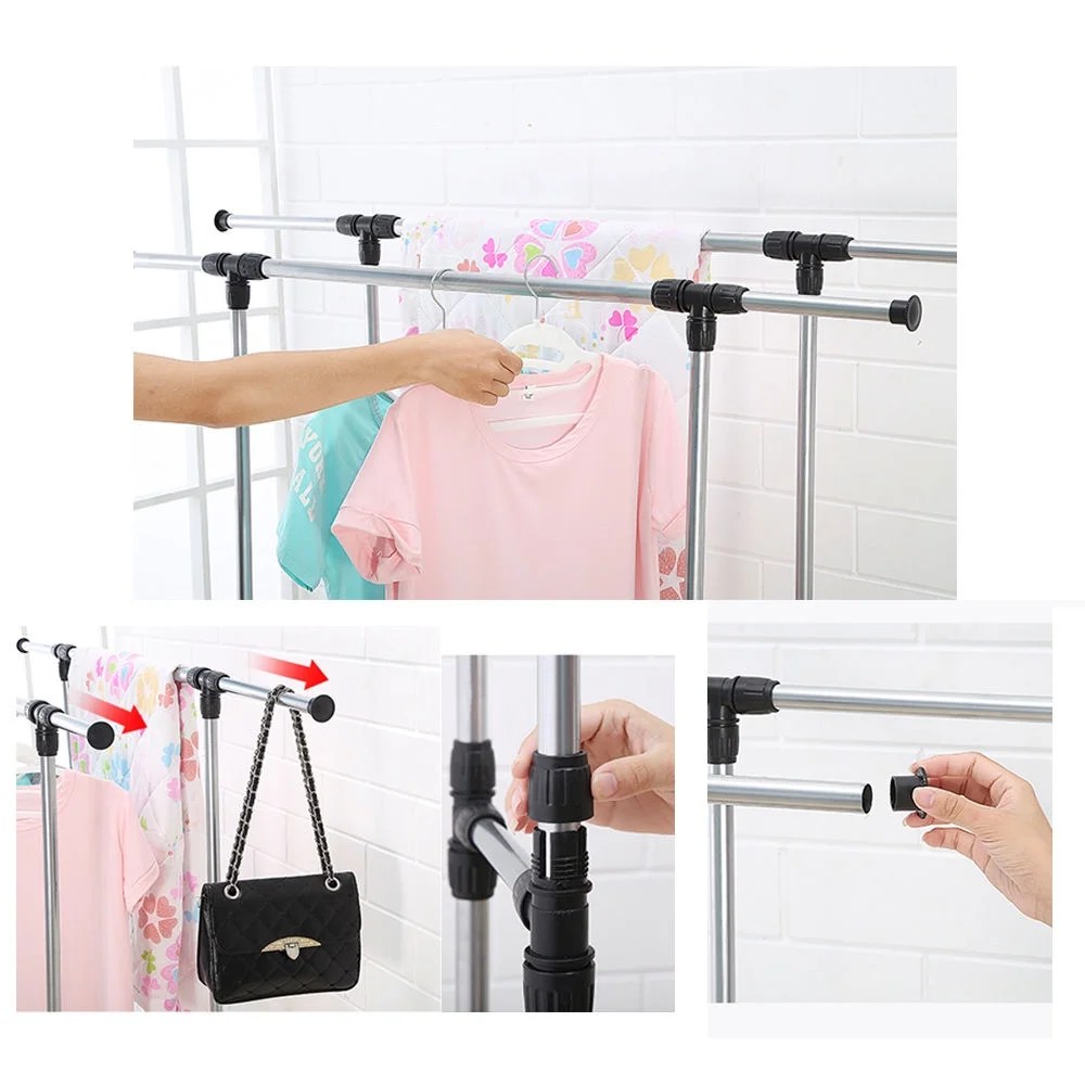 Ktaxon Heavy Duty Double Adjustable Portable Clothes Hanger Rolling Garment Rack Rail Shoe Shelf