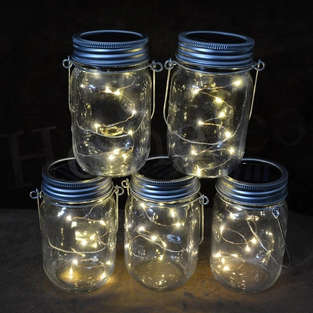 Mason Jar Solar Lid Light Up String Hanging Lantern 10 LED Powered