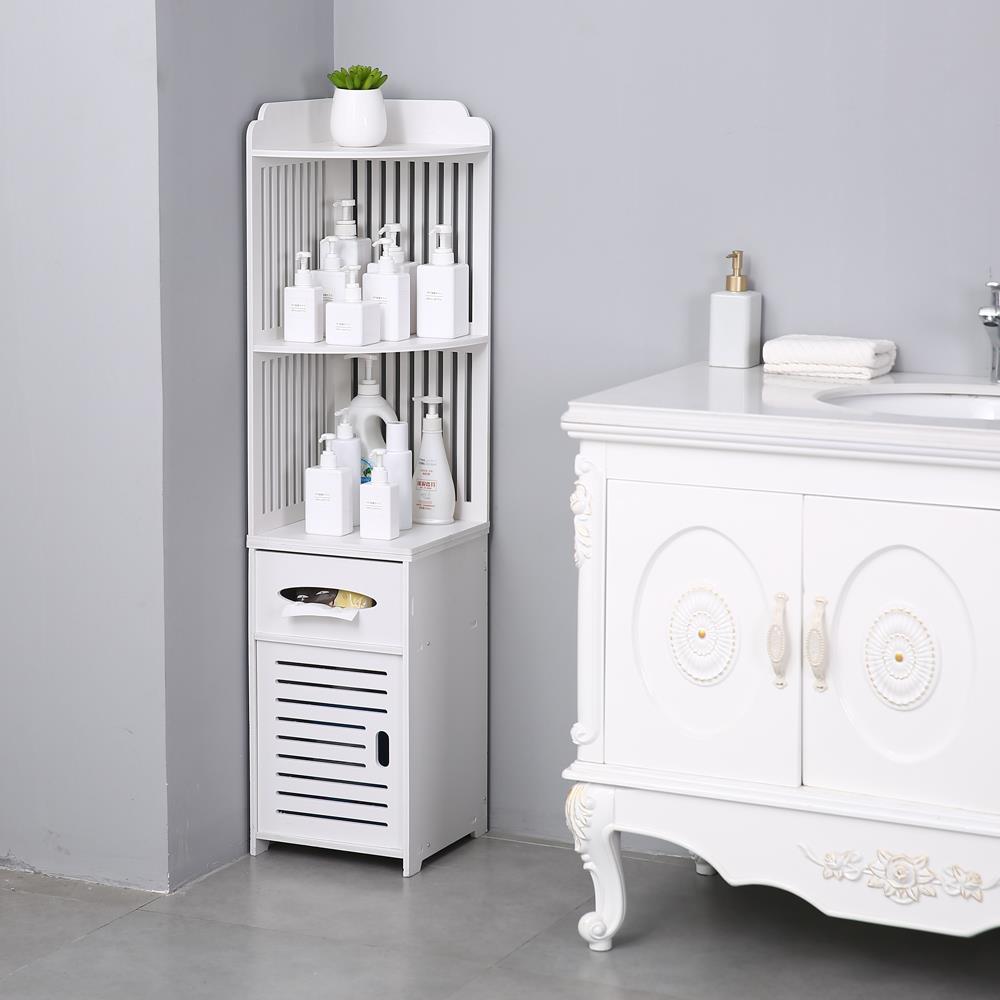 Zimtown Bathroom Corner Shelf,Wooden Floor Storage with Drawers Simple White Walmart