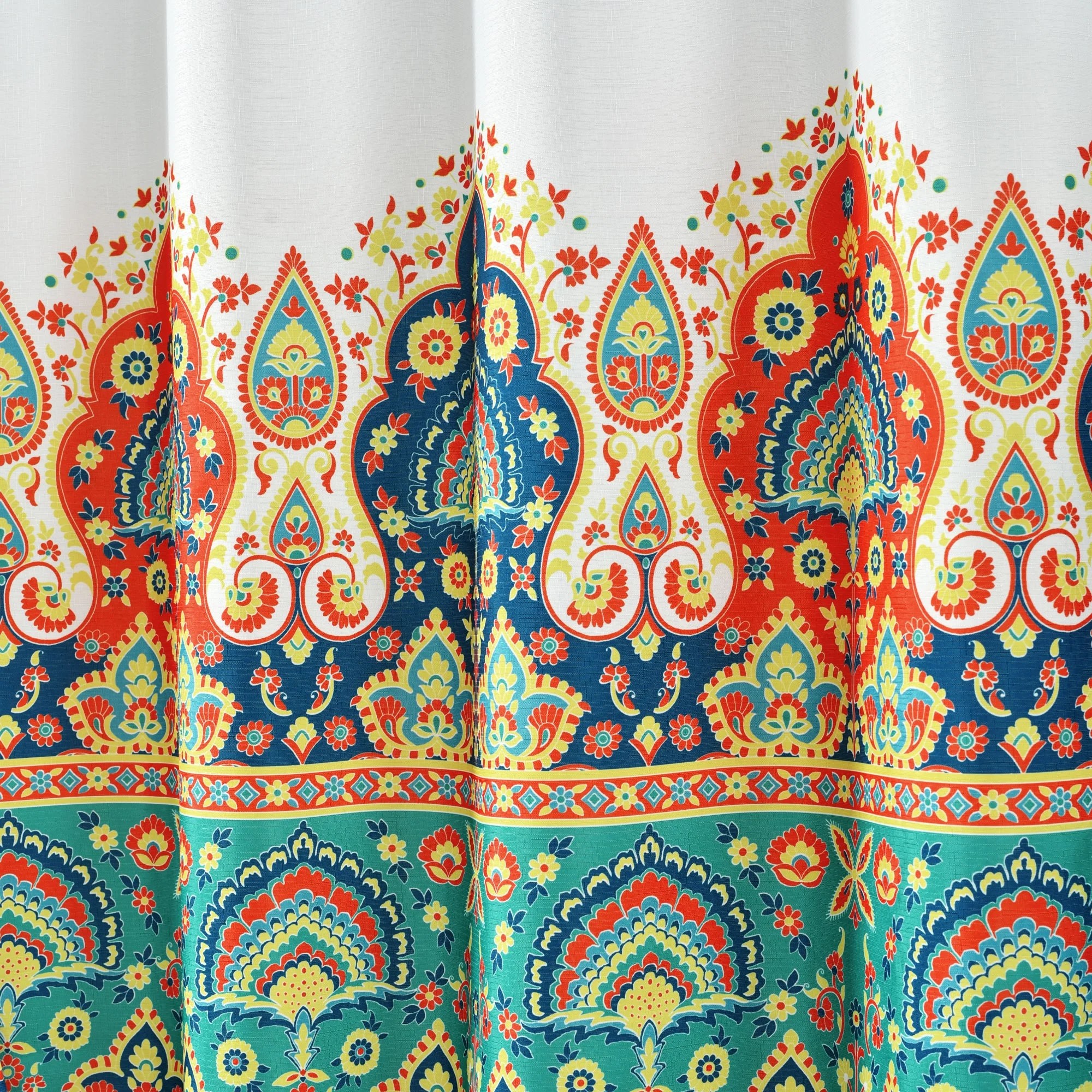 Bohemian Meadow Shower Curtain Orange/Turquoise with Peva Lining and