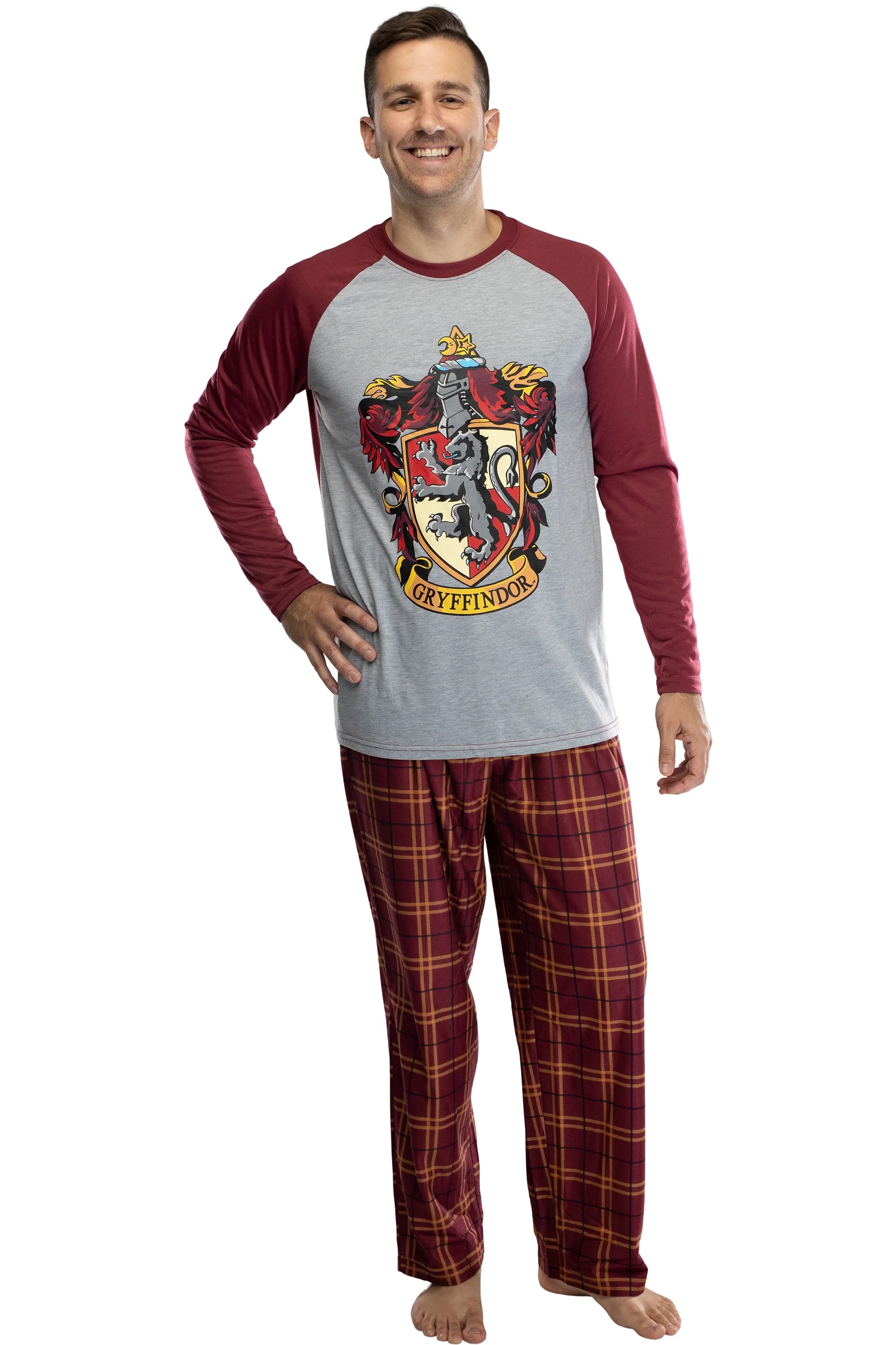 Intimo Harry Potter Men's Raglan Shirt And Plaid Pants Pajama Set