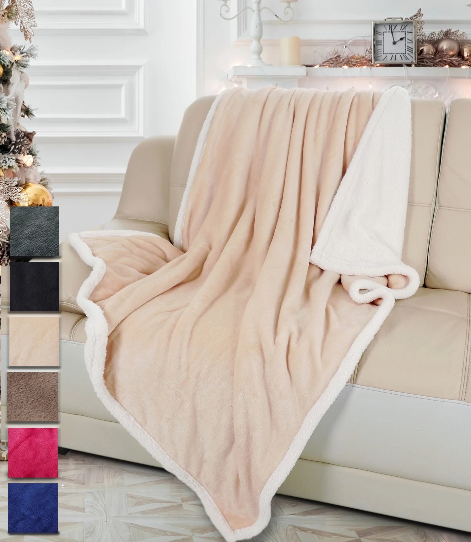 Sherpa Fleece Throw Blanket 50" x 60", Mink Sherpa Throw TV Blanket