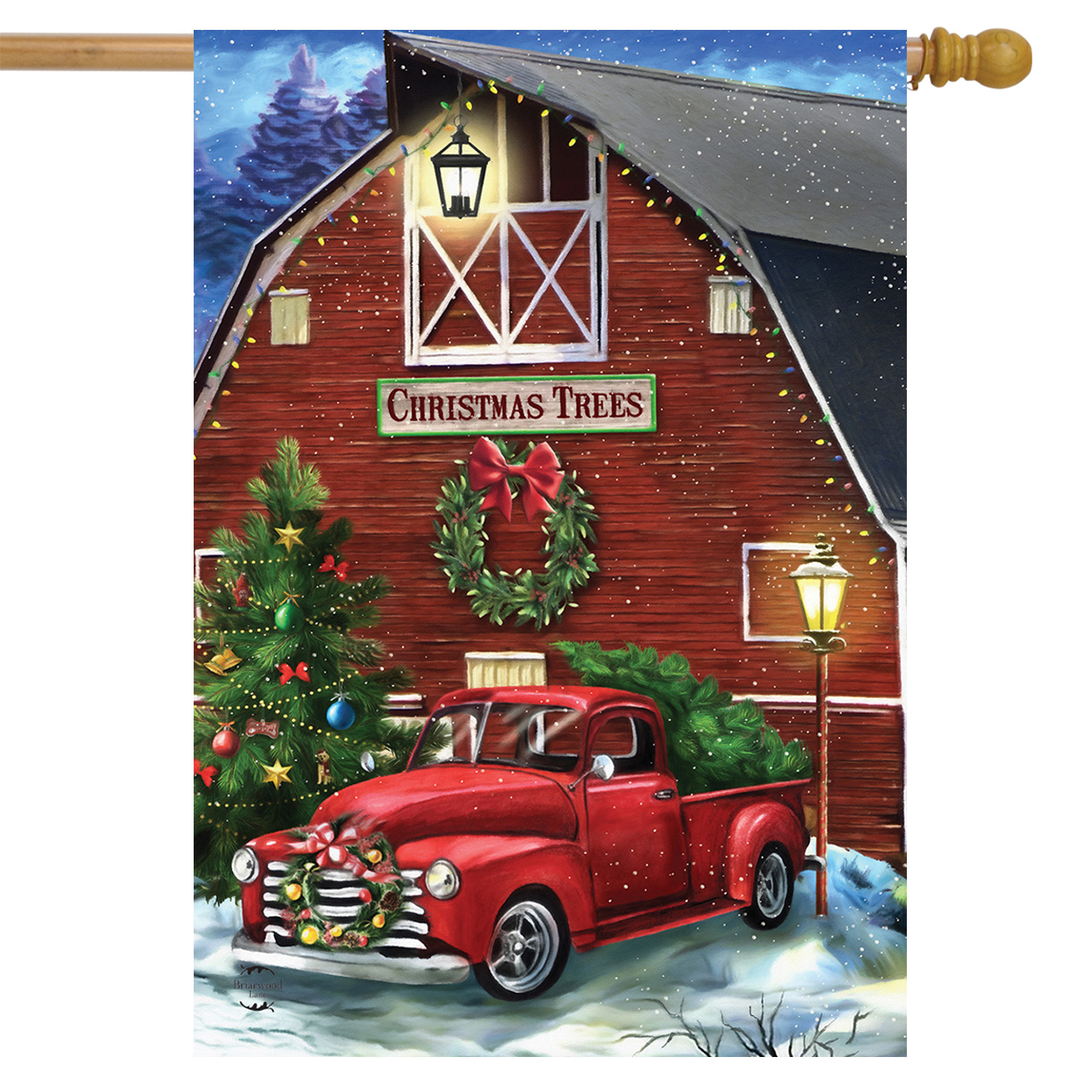 Christmas Tree Farm House Flag Red Pickup Barn 28" x 40" Briarwood Lane