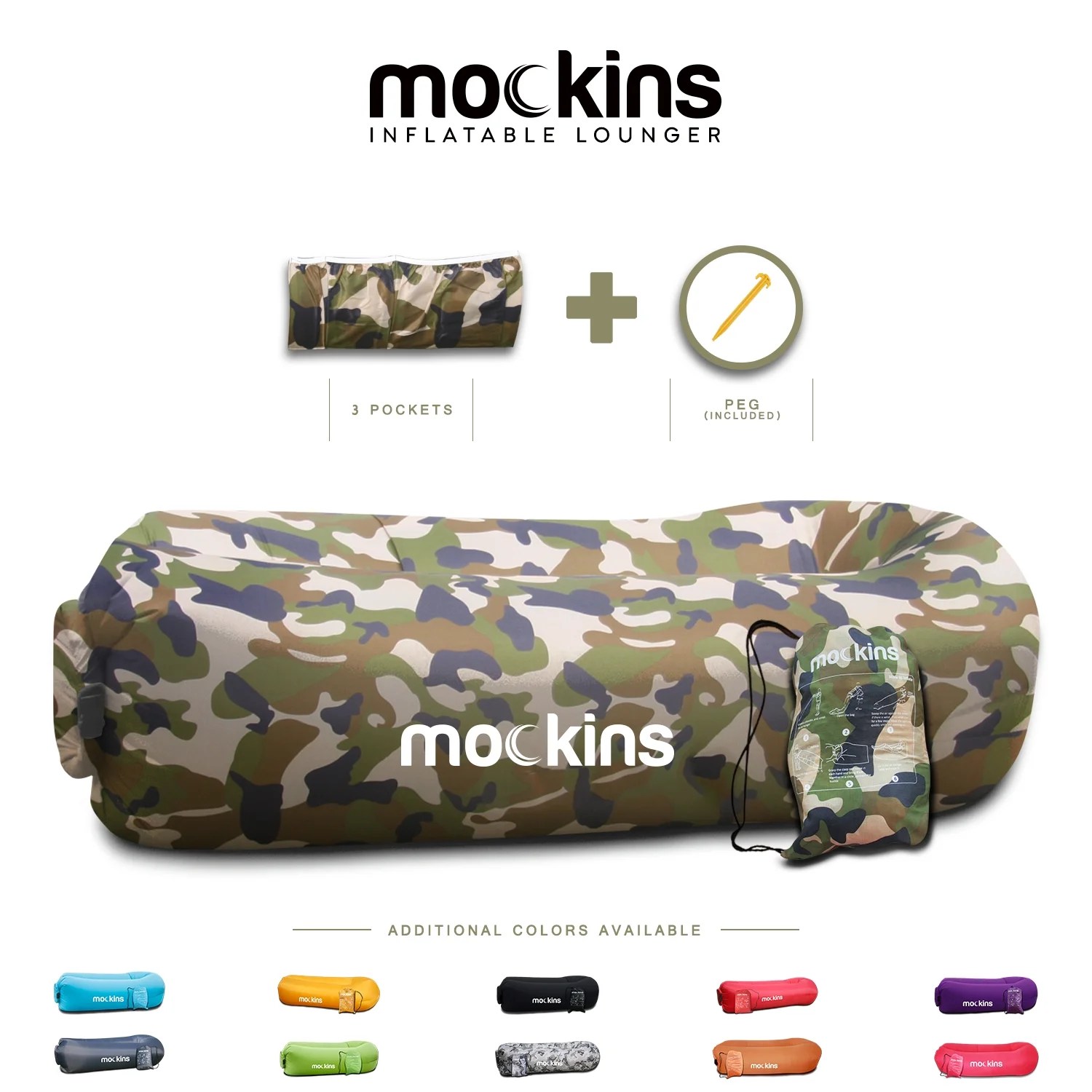 Mockins Camouflage Inflatable Lounger Sofa Bed with Travel Bag