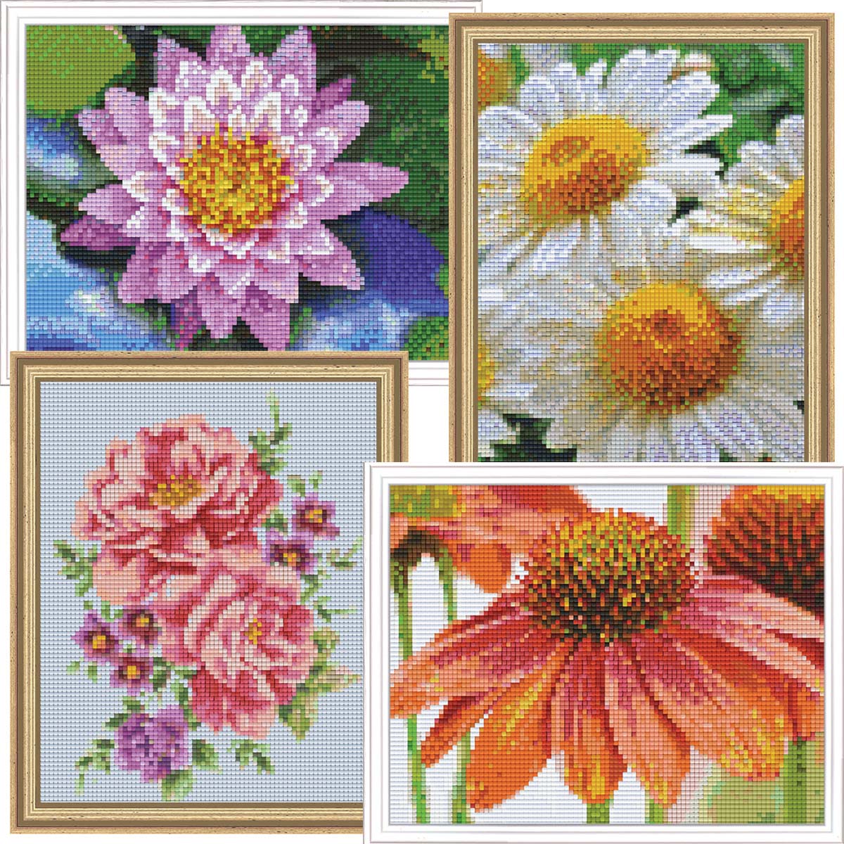 PixelHobby Calming Flowers Set of 4 Mosaic Art Kit