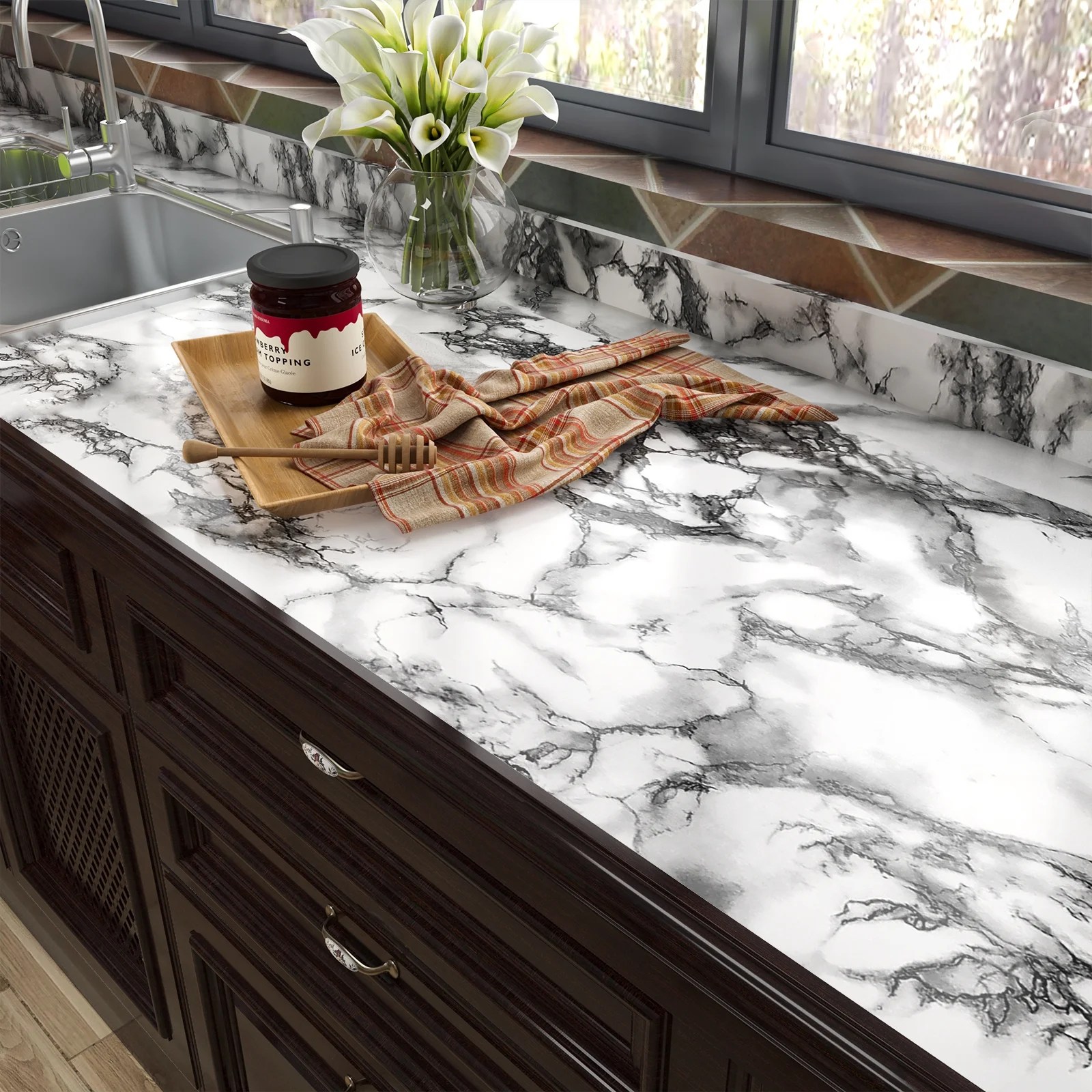 LaCheery Grey Marble Countertop Contact Paper Light Grey Marble Peel