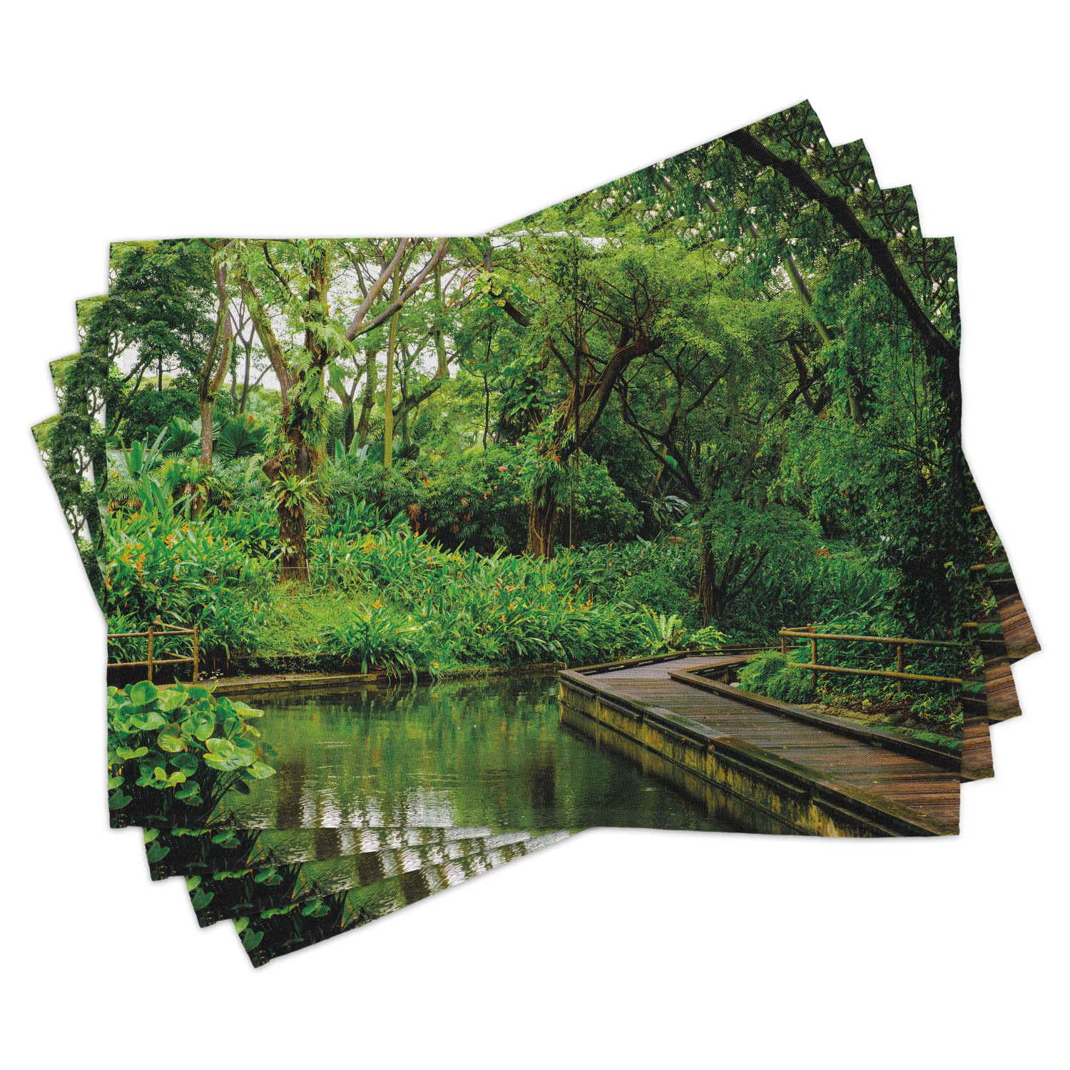 Jungle Placemats Set of 4 Deep Forest with Wooden Pier and River