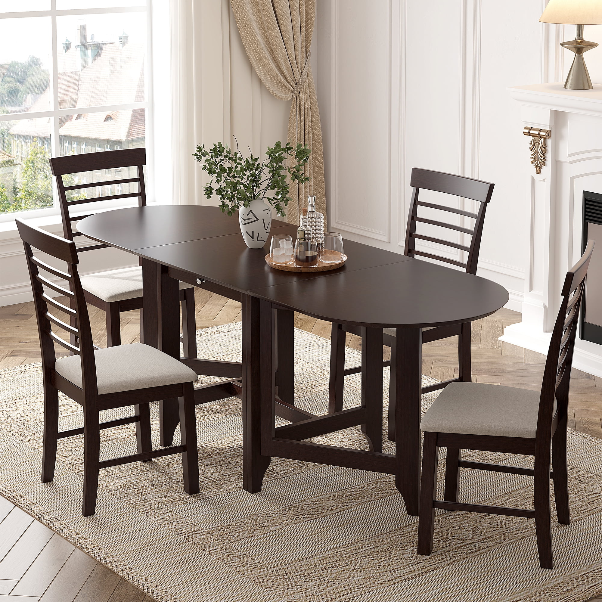 Royard Oaktree 5Piece Extendable Dining Table Set Wood DropLeaf Table