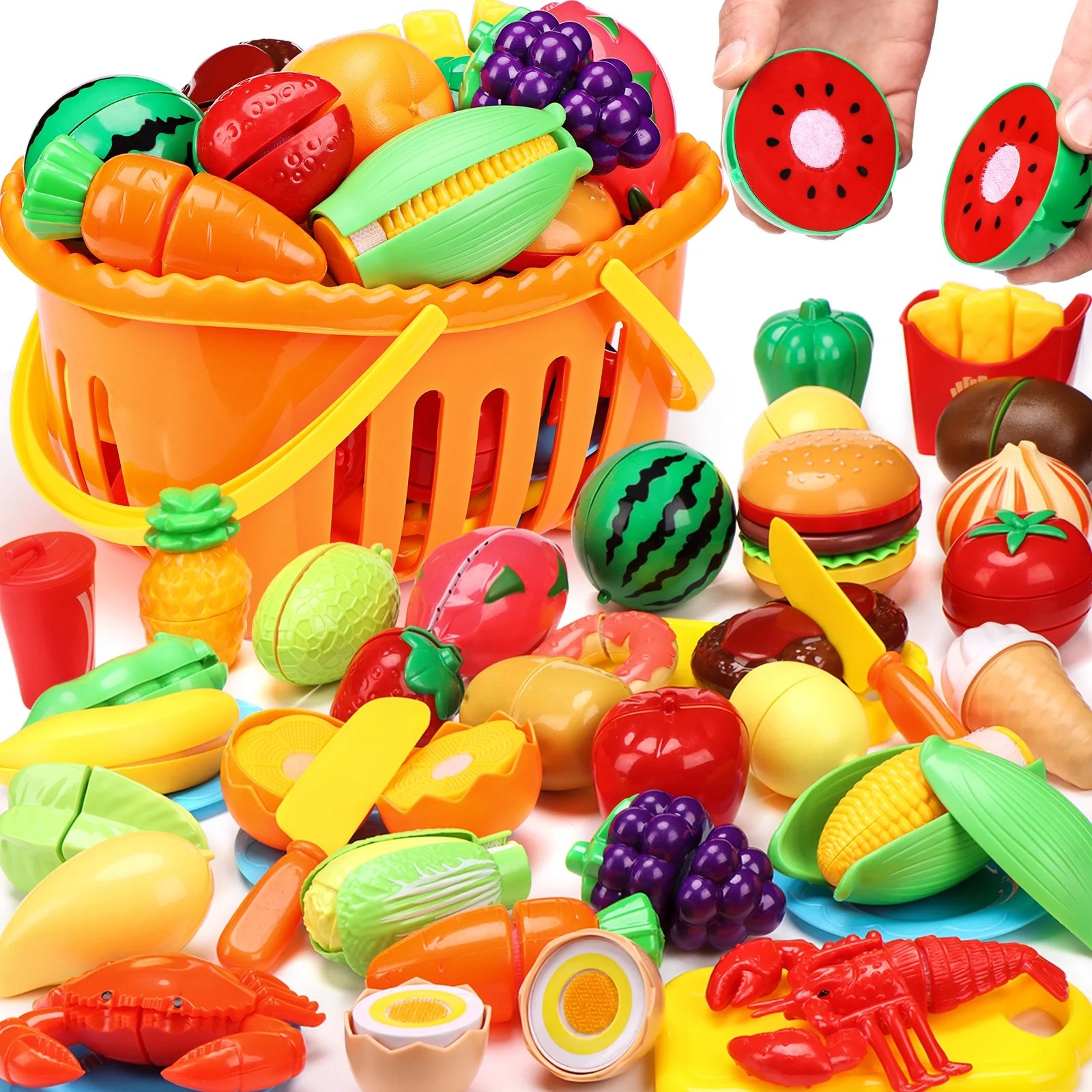 88pcs Cutting Play Food Sets for Kids, Pretend Play Kitchen Toys Accessories Educational Toy