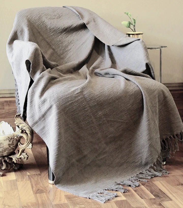 Primitive Rustic Farmhouse Throw Blanket 100 Pure Cotton Tassel Reversible Charcoal Gray