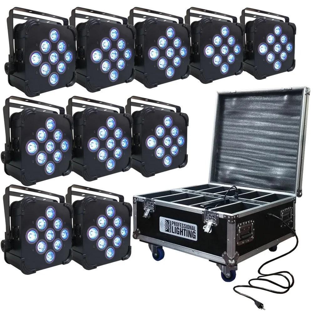 LED Battery Powered Wireless DMX 10 Up Lights with Case 9x5w RGBAW