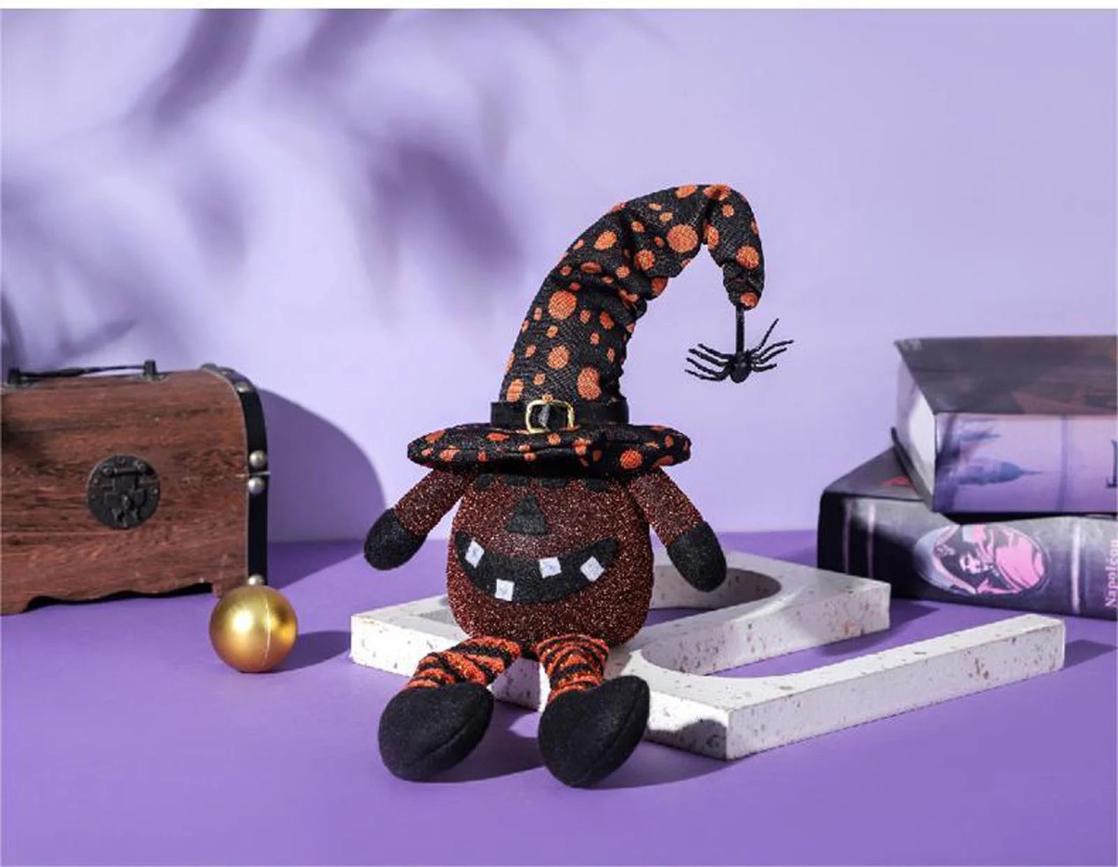 Halloween Decorations Black Hat Spider Glowing Jackolantern Creative