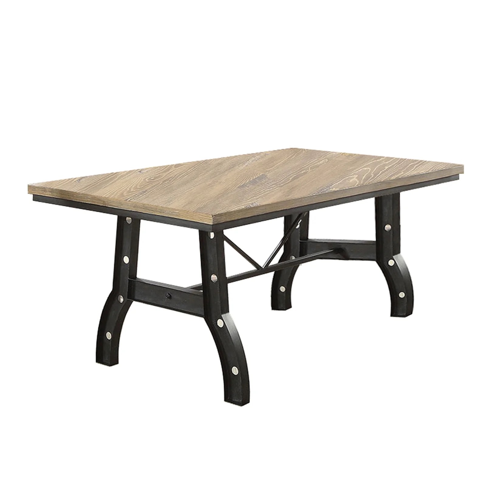 Industrial Metal Dining Table with Trestle Base, Brown and Black