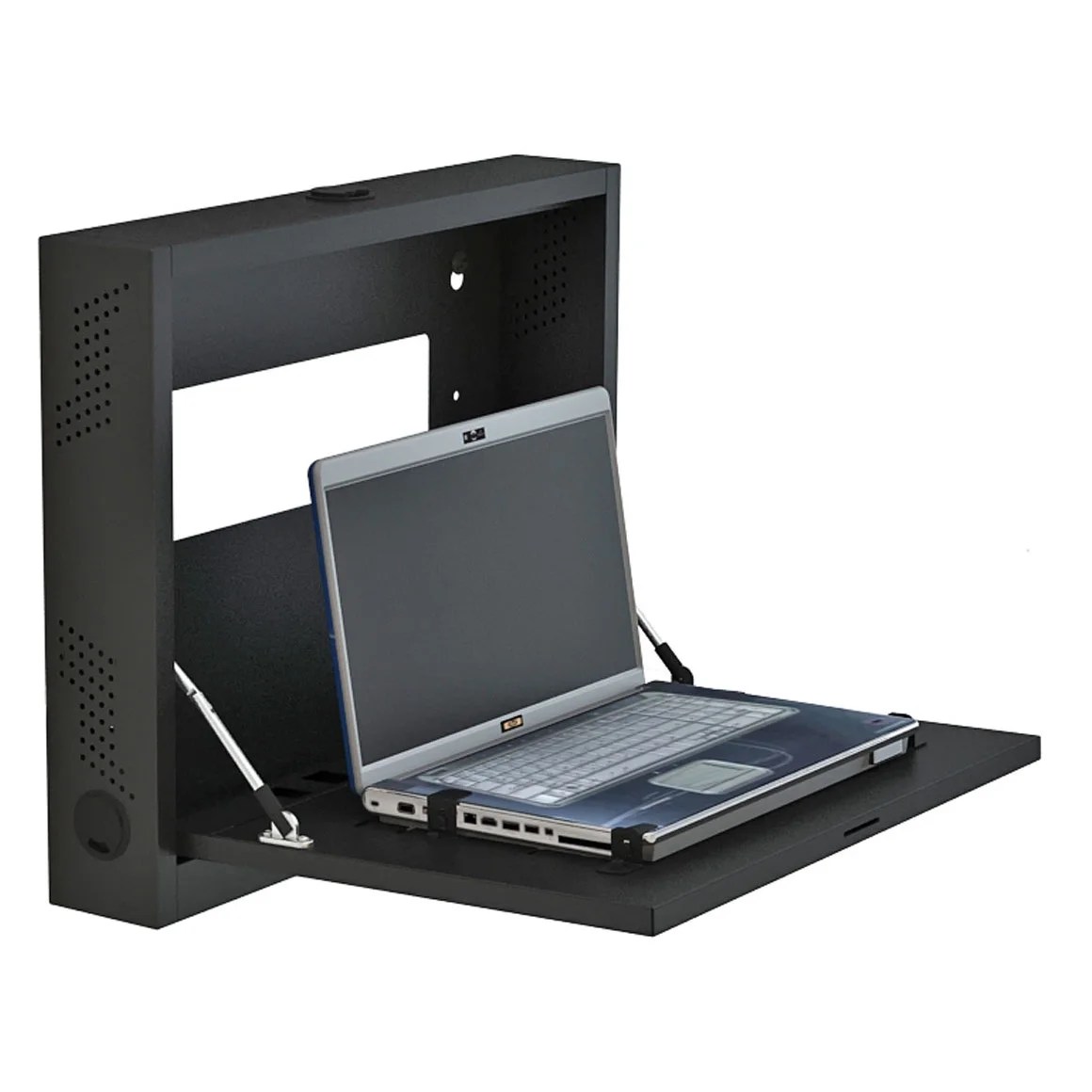 Black Hideaway Laptop Wall Mount Desk Workstation with Lock and Cable