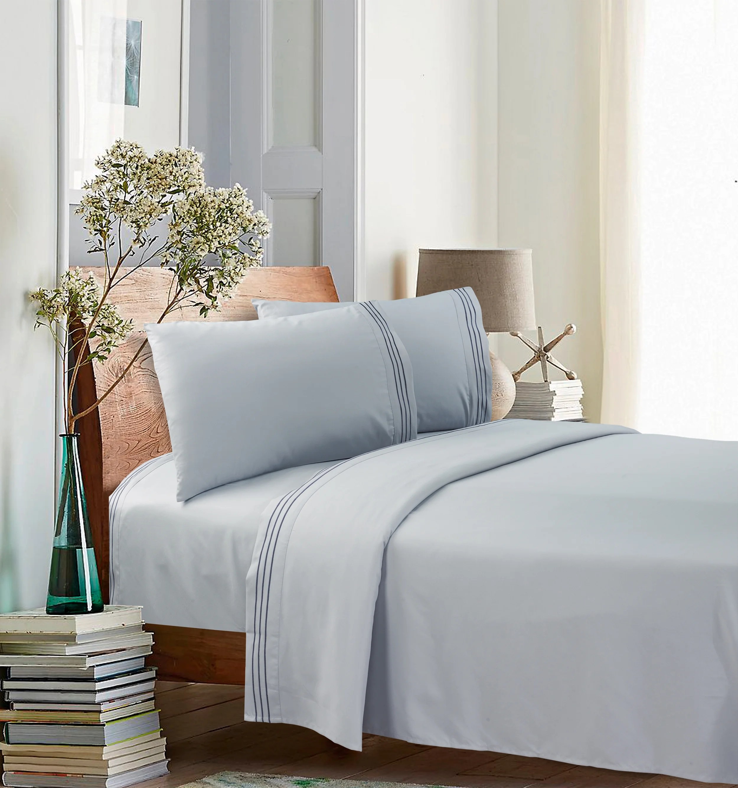 Better Homes and Gardens Luxury Microfiber Embroidered Sheet Set, Queen