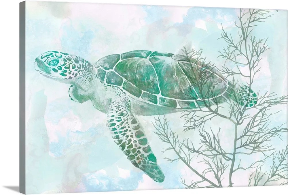Watercolor Sea Turtle II Canvas Wall Art, Coastal Home Decor 24x16