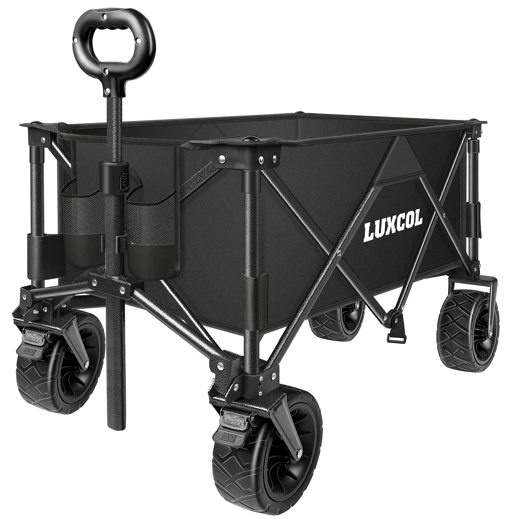 LUXCOL Collapsible Wagon Cart Black, Foldable Wagon Cart 601D Oxford