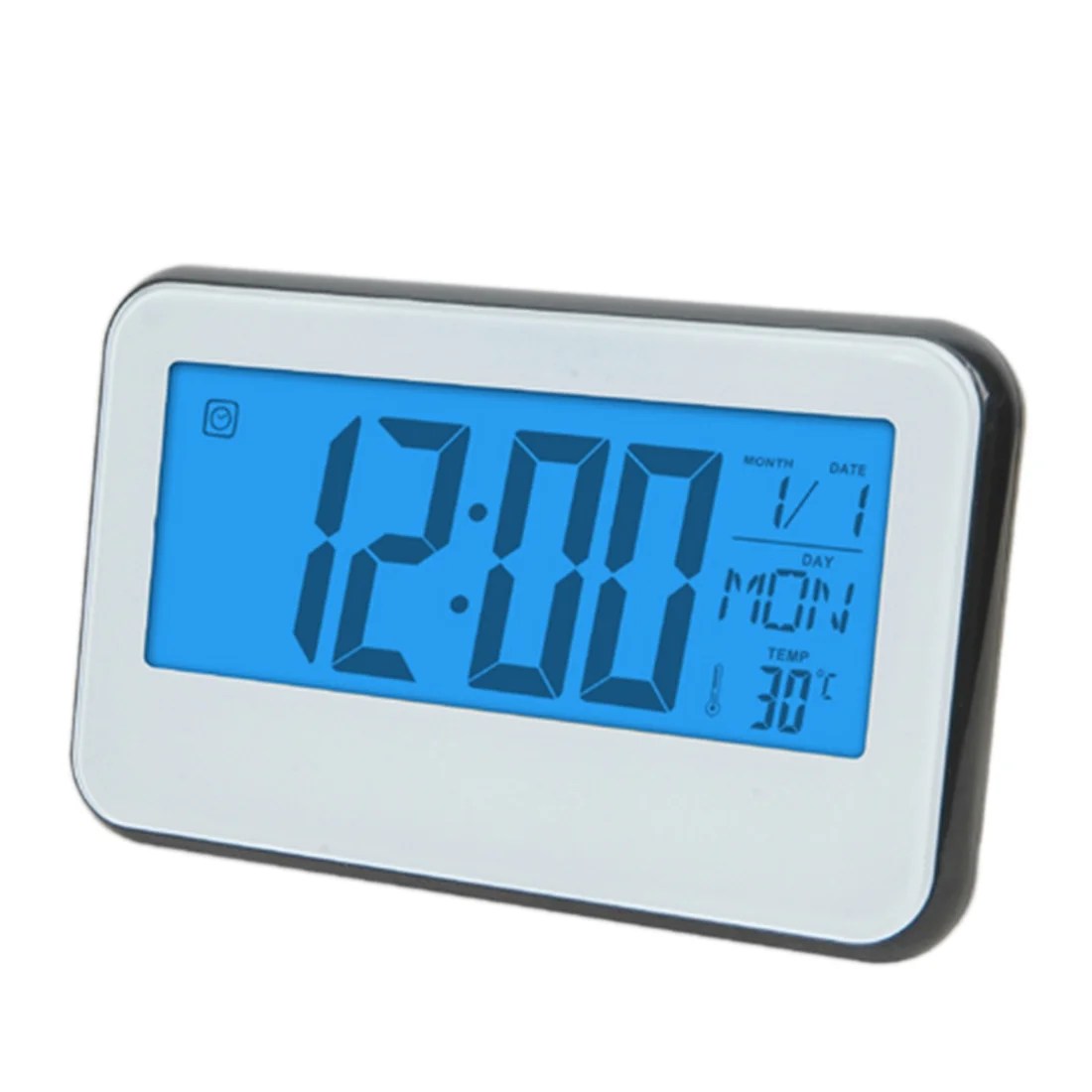 Multipurpose Voice Control Digital Alarm Clock White Front + Black