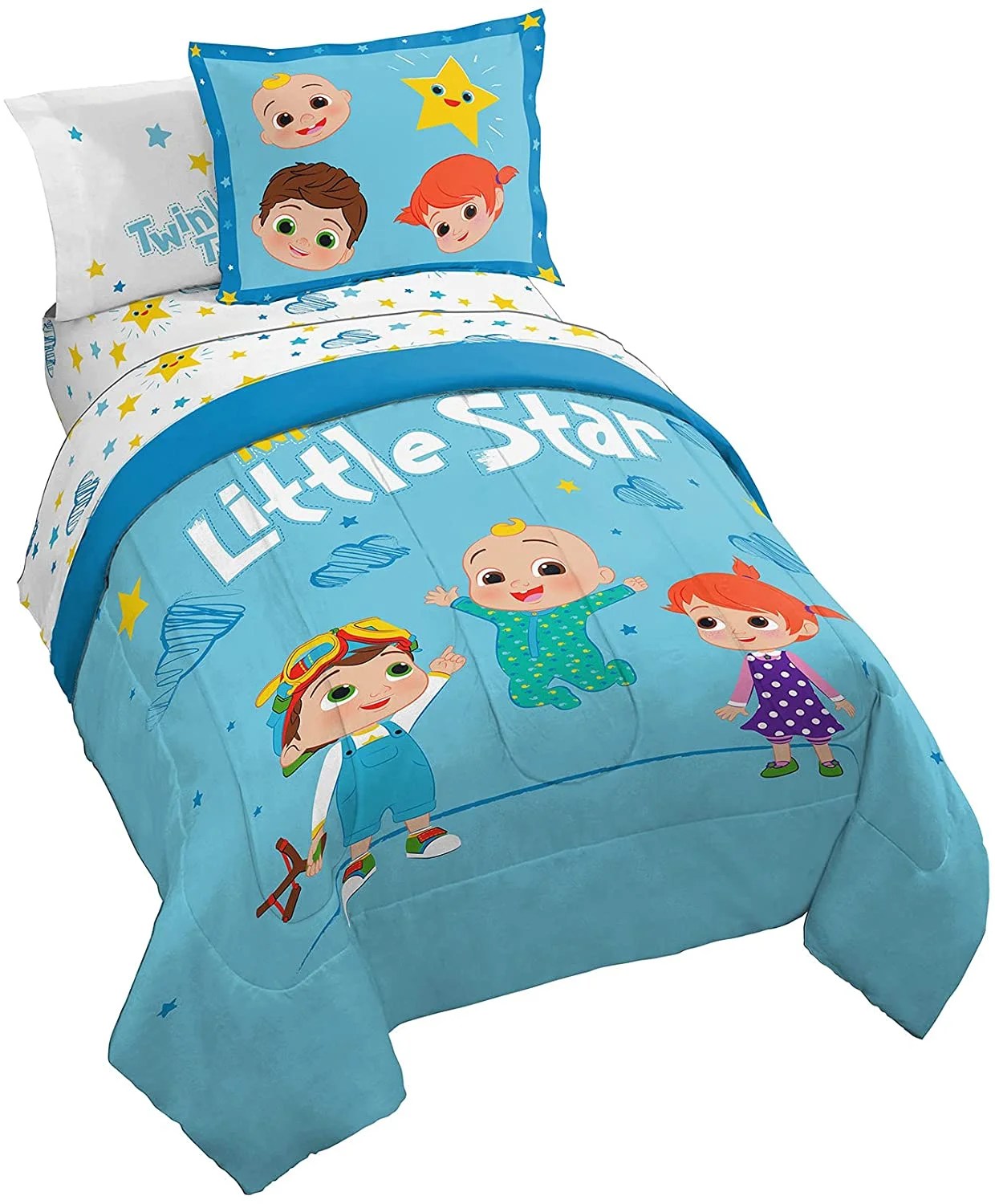 Little Star Twin 5 Piece Bed Set, 100 Microfiber, Blue, Kids