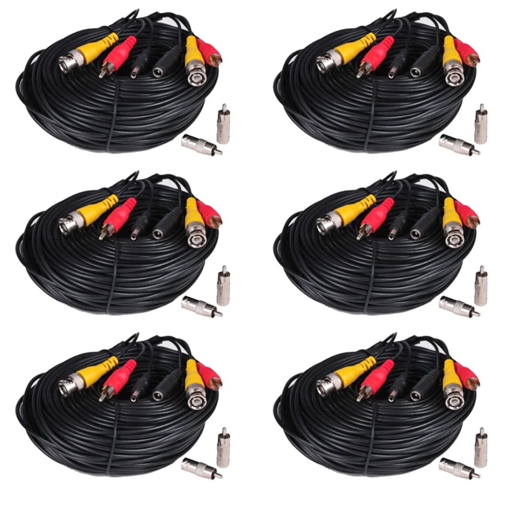 VideoSecu 6 Pack 50 Feet Security Camera Audio Video Power Extension Cable BNC RCA Connector