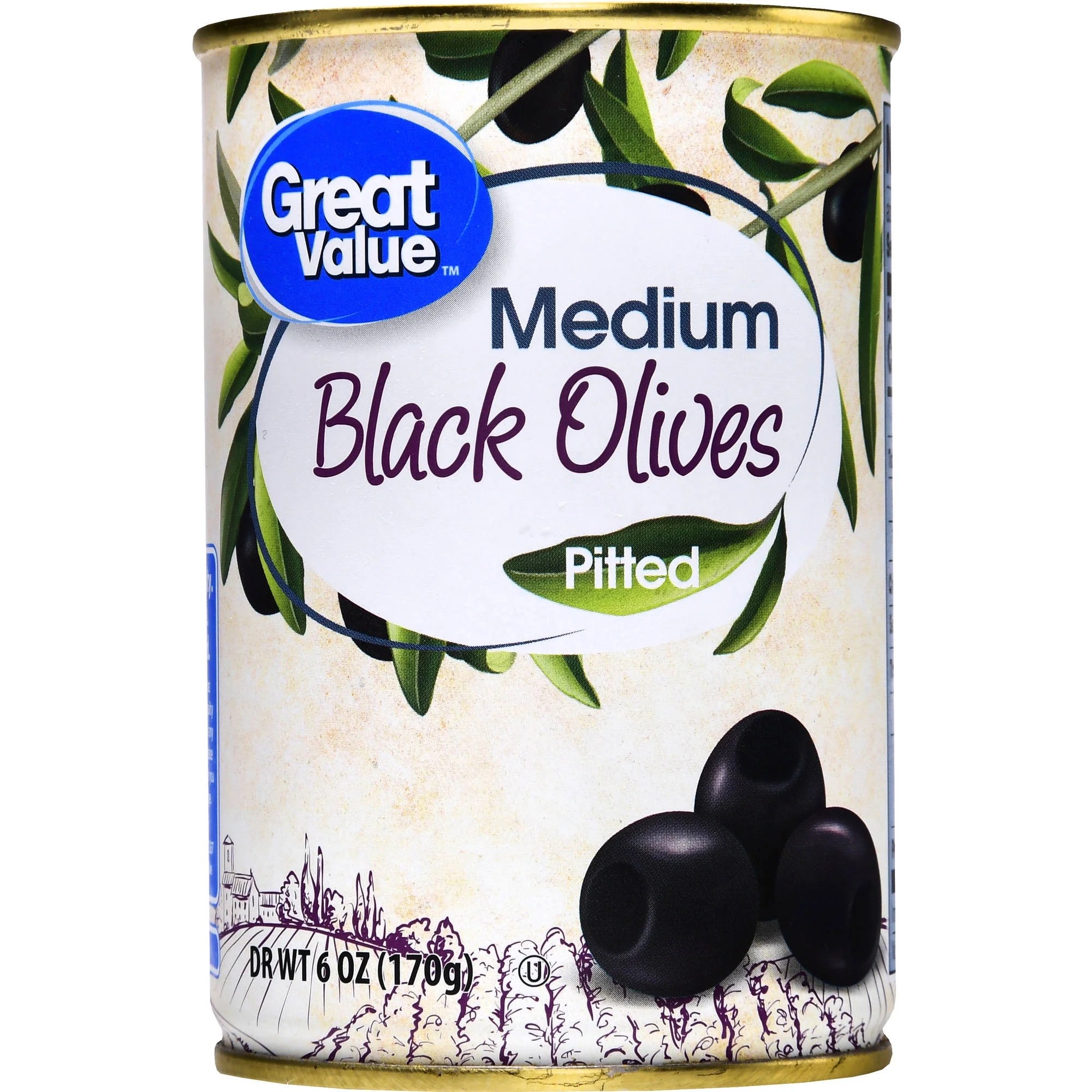 Great Value Medium Pitted Black Olives, 6 oz