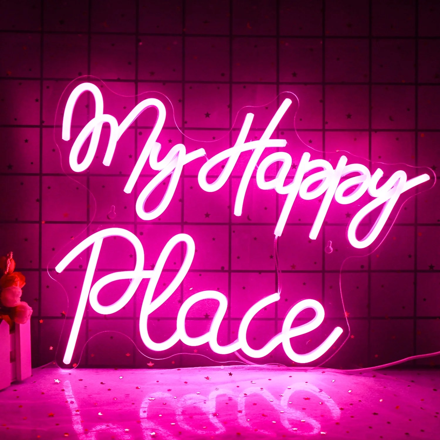 Wanxing My Happy Place LED Neon Light Signs USB Power for Home Wedding