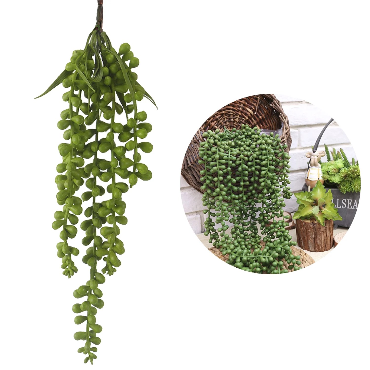 Artificial Hanging Plant Set Fake Succulent String of Pearls Hanging Plant Home Decor